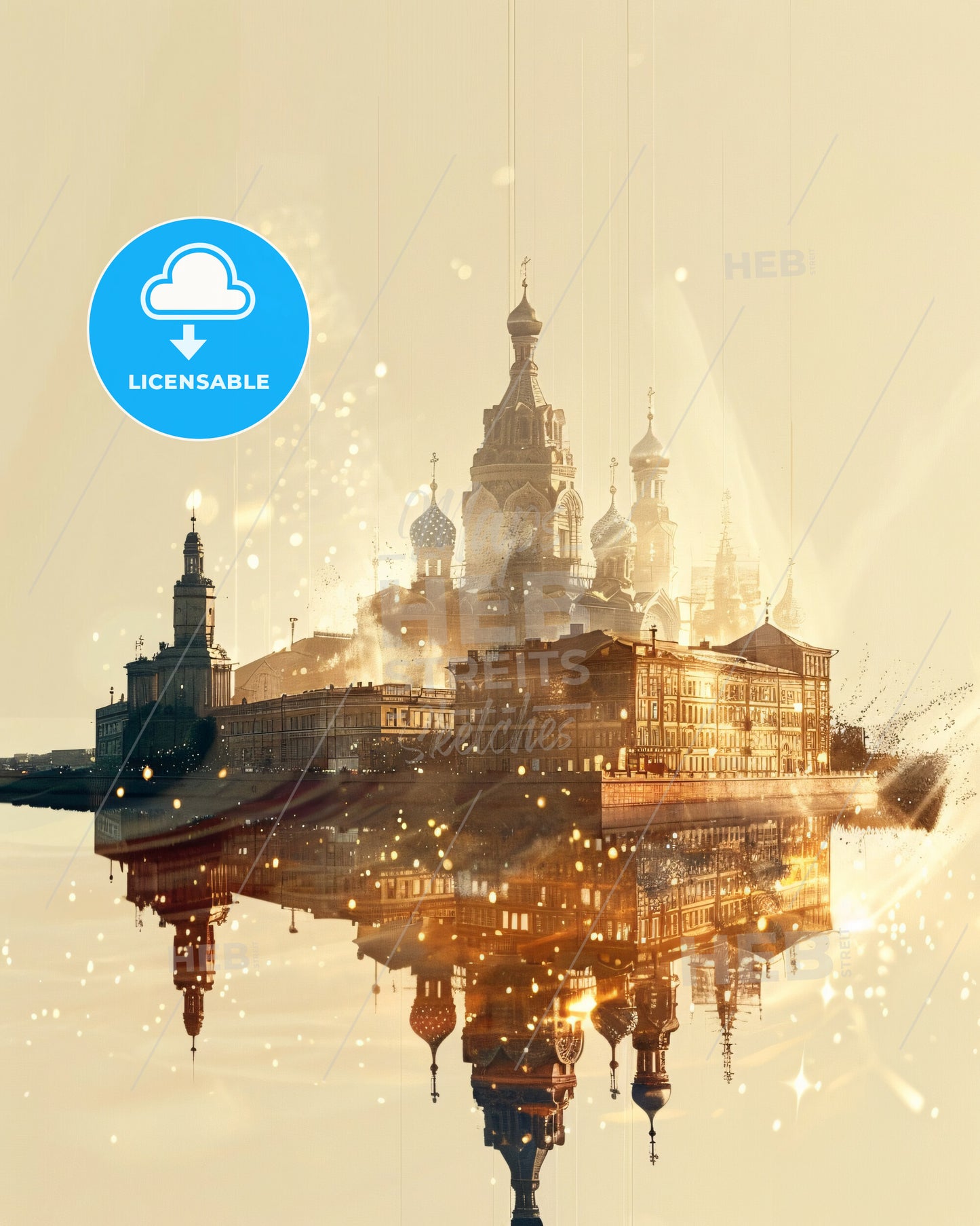 Vasilievsky Island Composite Skyline Art - A city with many towers and a reflection of a building