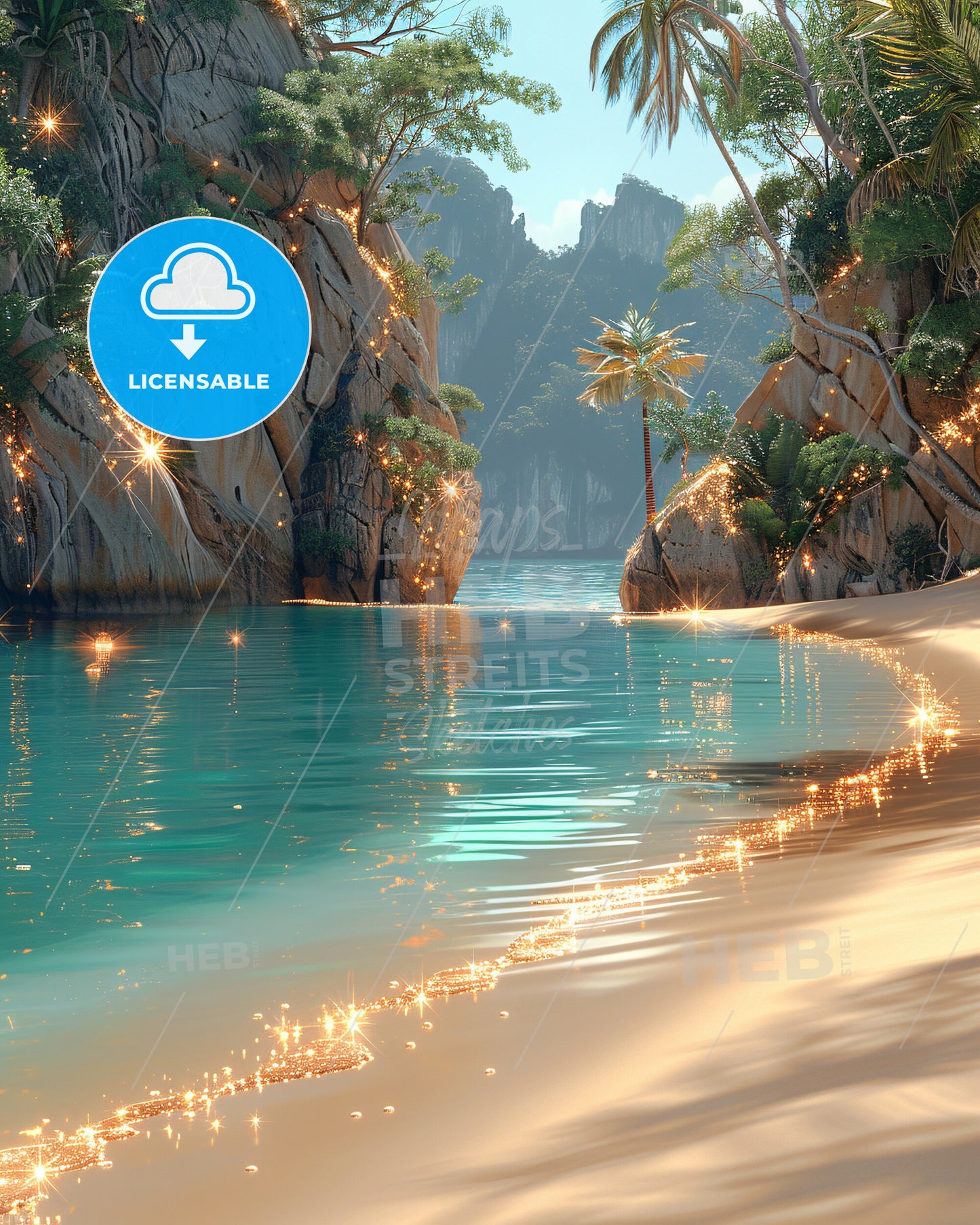 Whitsunday Islands Artwork: Paradise Double Exposure - A beach with rocks and trees