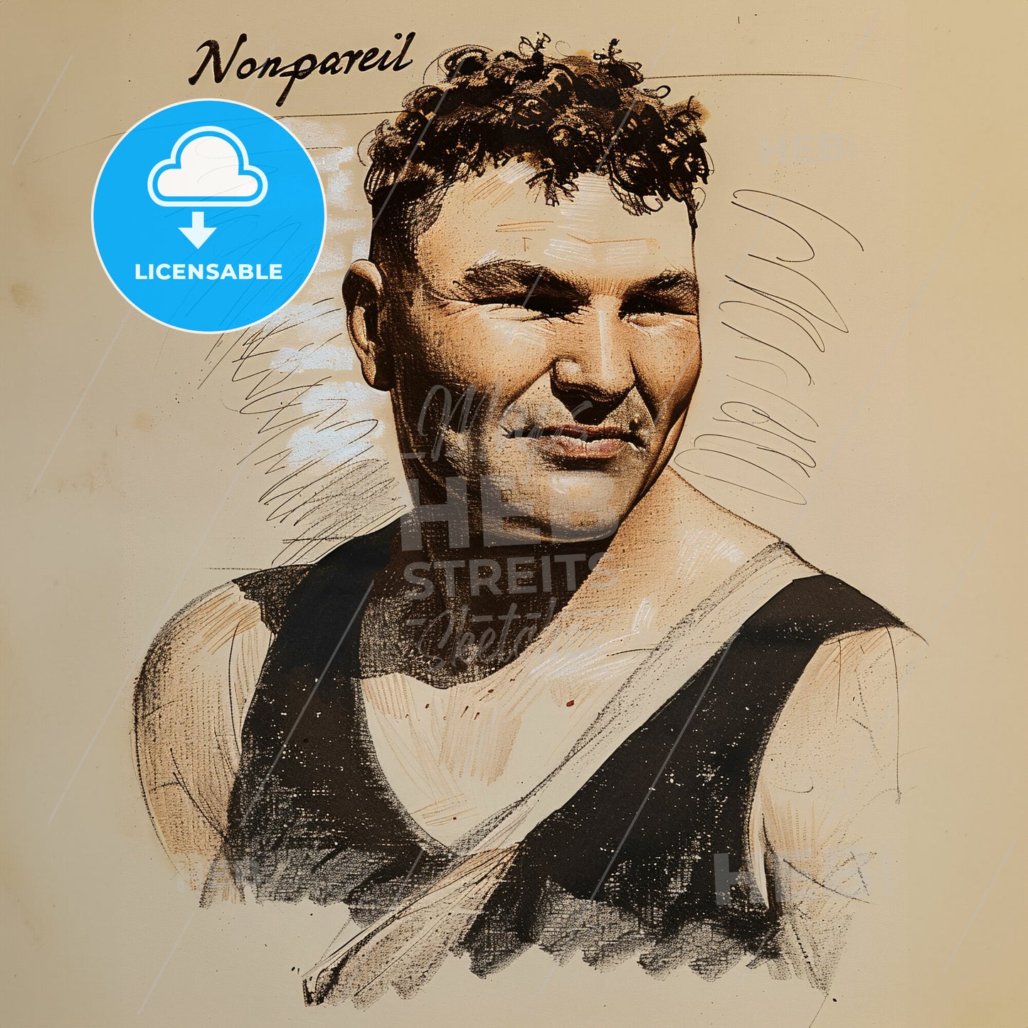 Jack "Nonpareil" Dempsey, 1862 - 1895, Irish-American middleweight boxer - A Drawing Of A Man