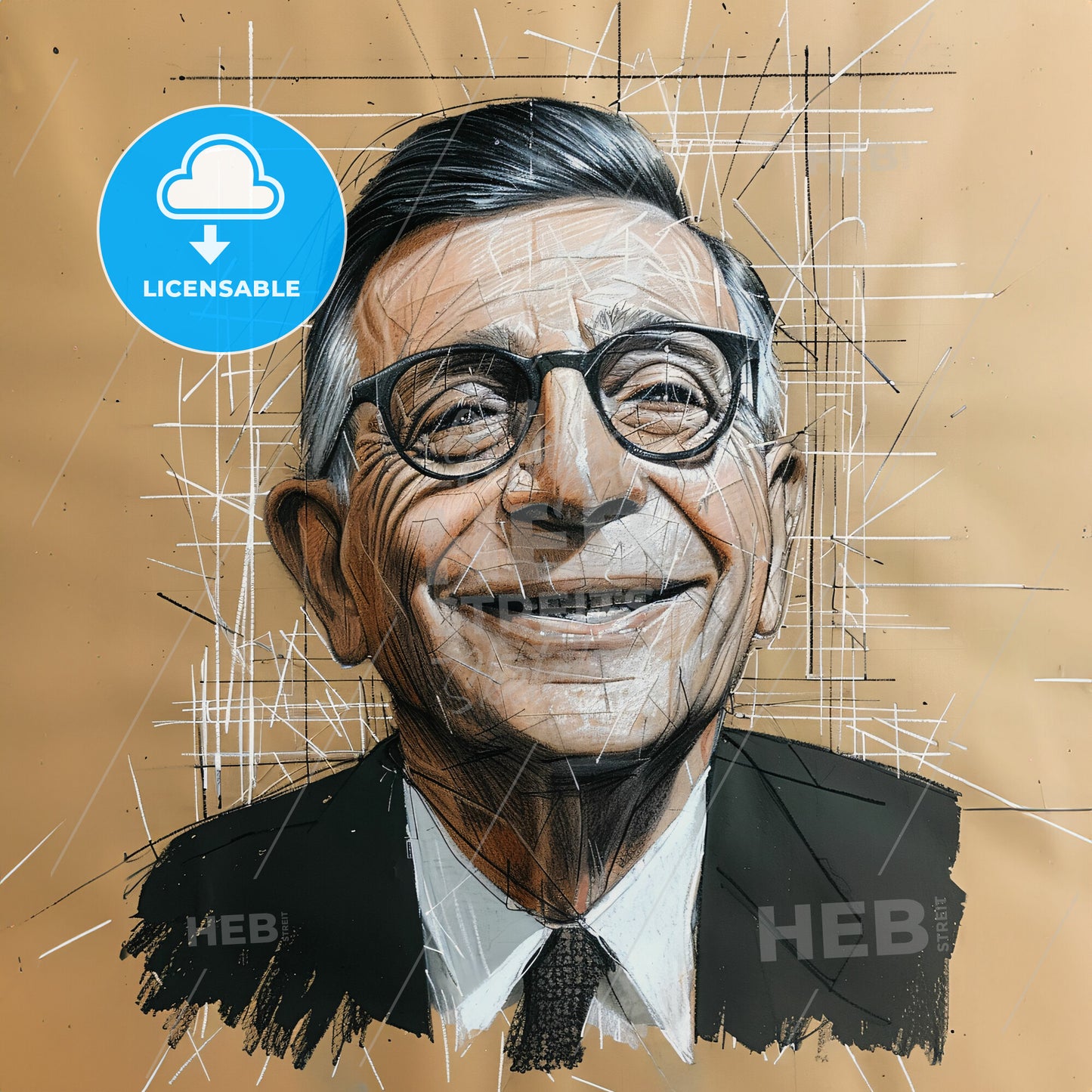 Jean-Paul Sartre, 1905 - 1980, French philosopher and writer - A Drawing Of A Man Smiling