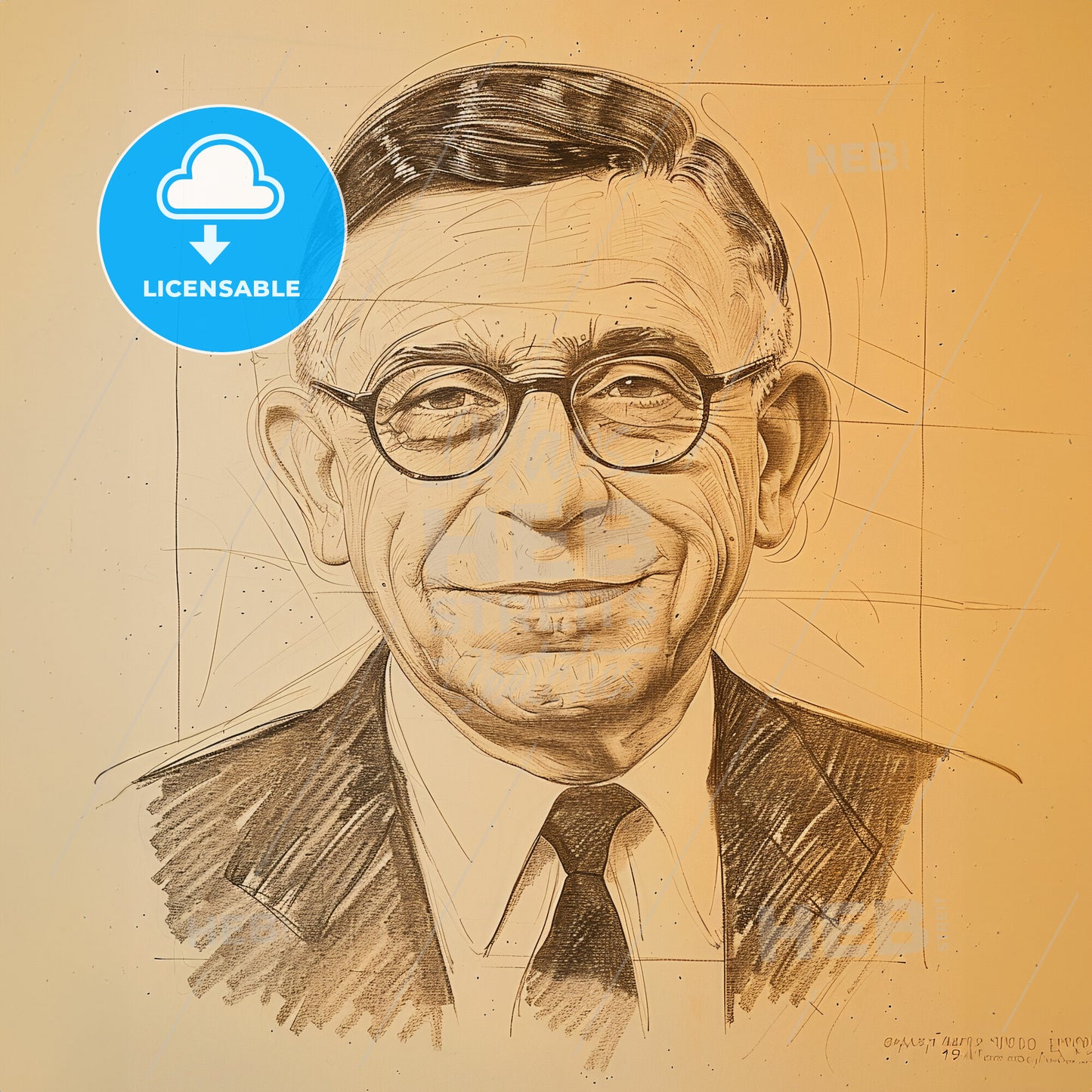 Jean-Paul Sartre, 1905 - 1980, French philosopher and writer - A Drawing Of A Man