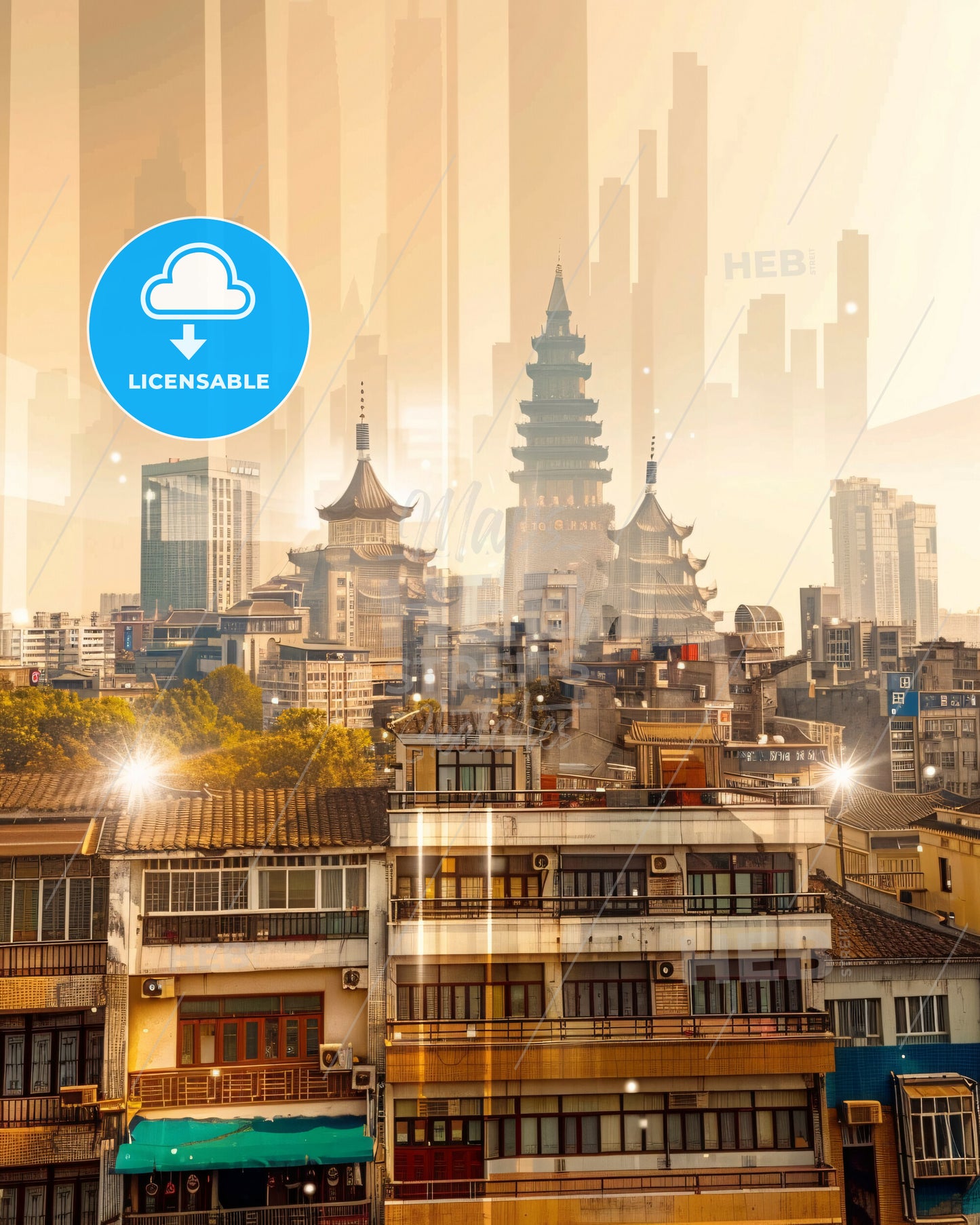 Jingzhou Skyline Poster: Local Architecture Brilliance - A city with many buildings