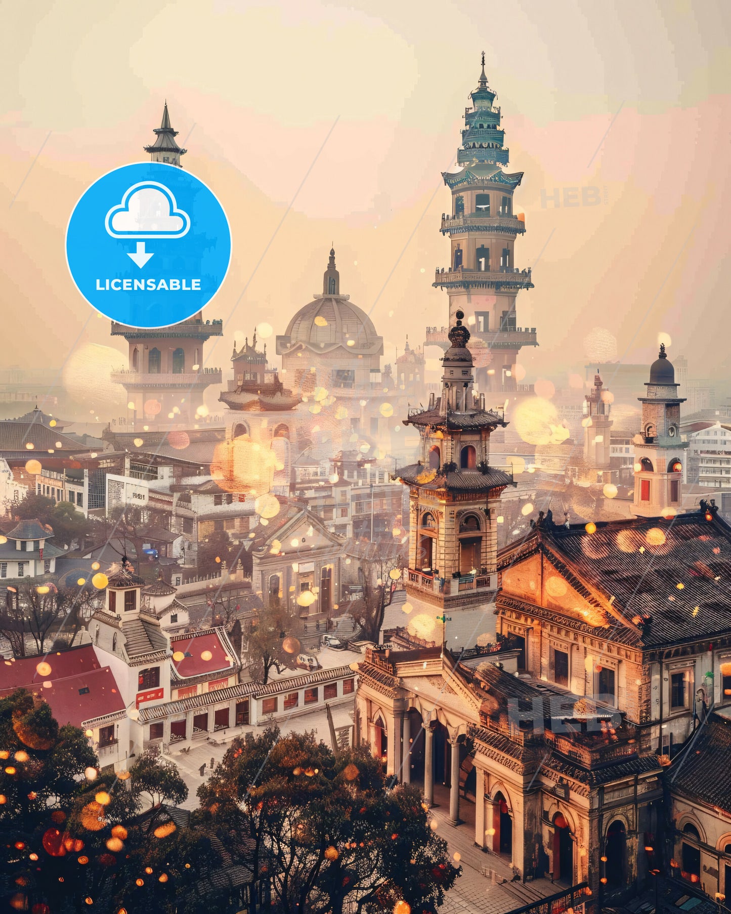 Jinhua Double Exposure Cityscape Symphony - A city with tall towers