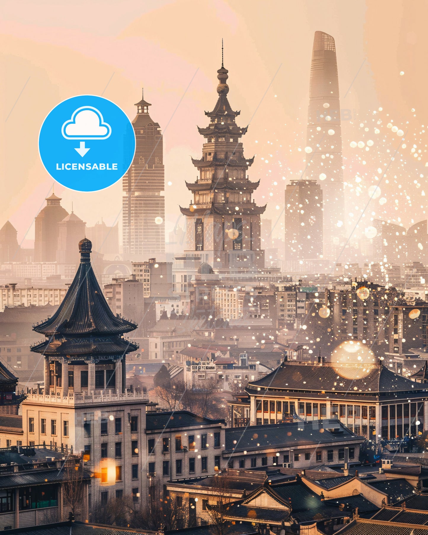 Jining Cityscape Double Exposure Panorama - A city with many buildings