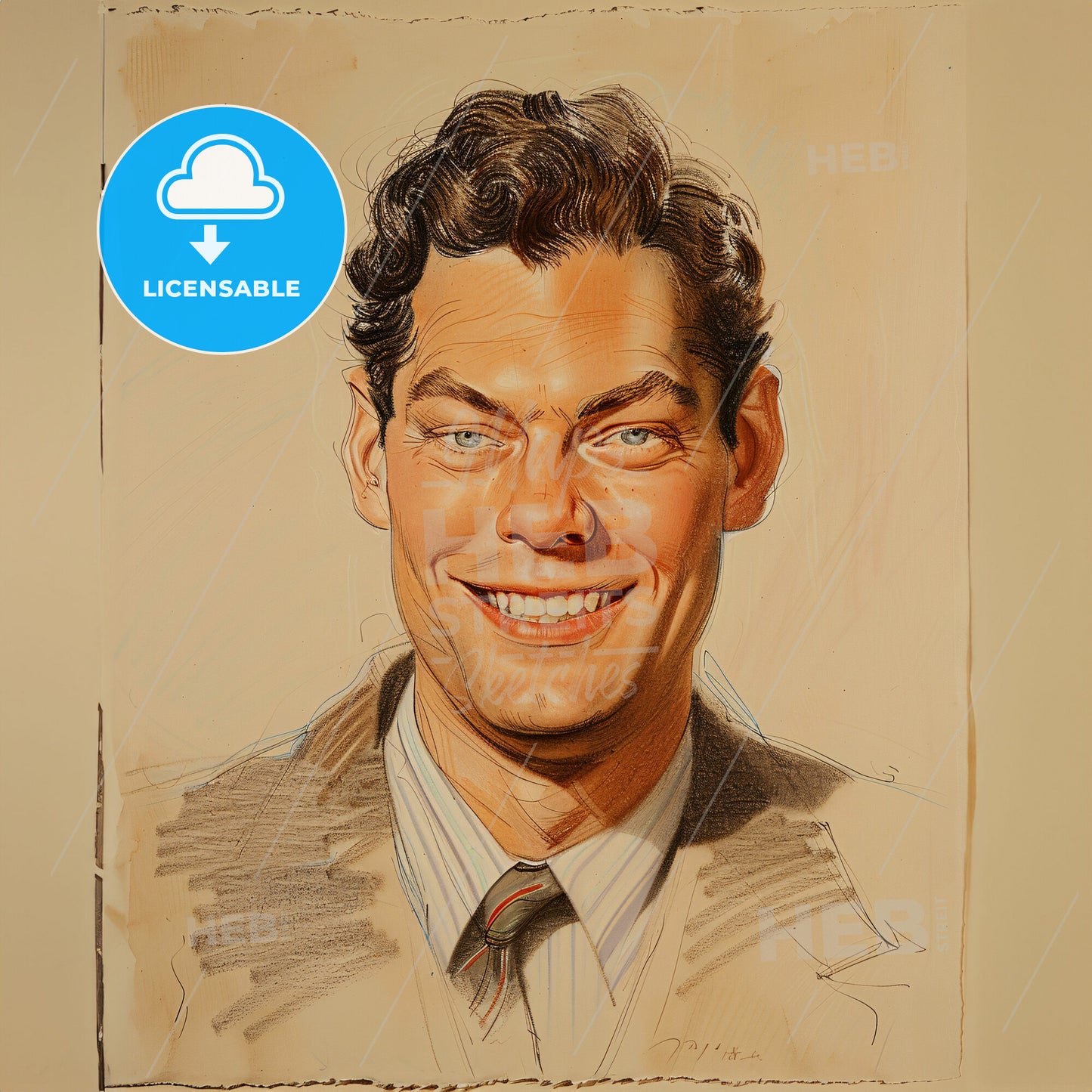 Johnny Weissmuller, 1904 - 1984, American swimmer and actor - A Drawing Of A Man Smiling