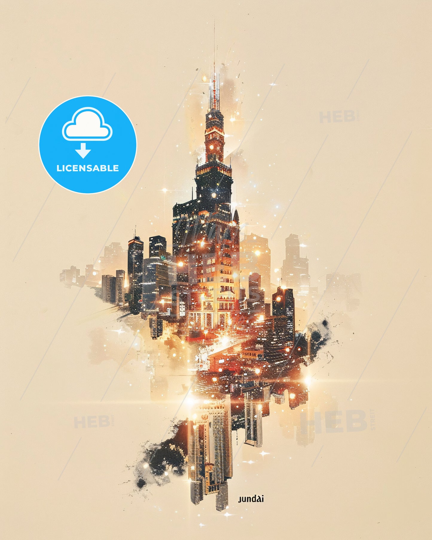 Jundiai City Skyline Double Exposure Poster - A city skyline with lights