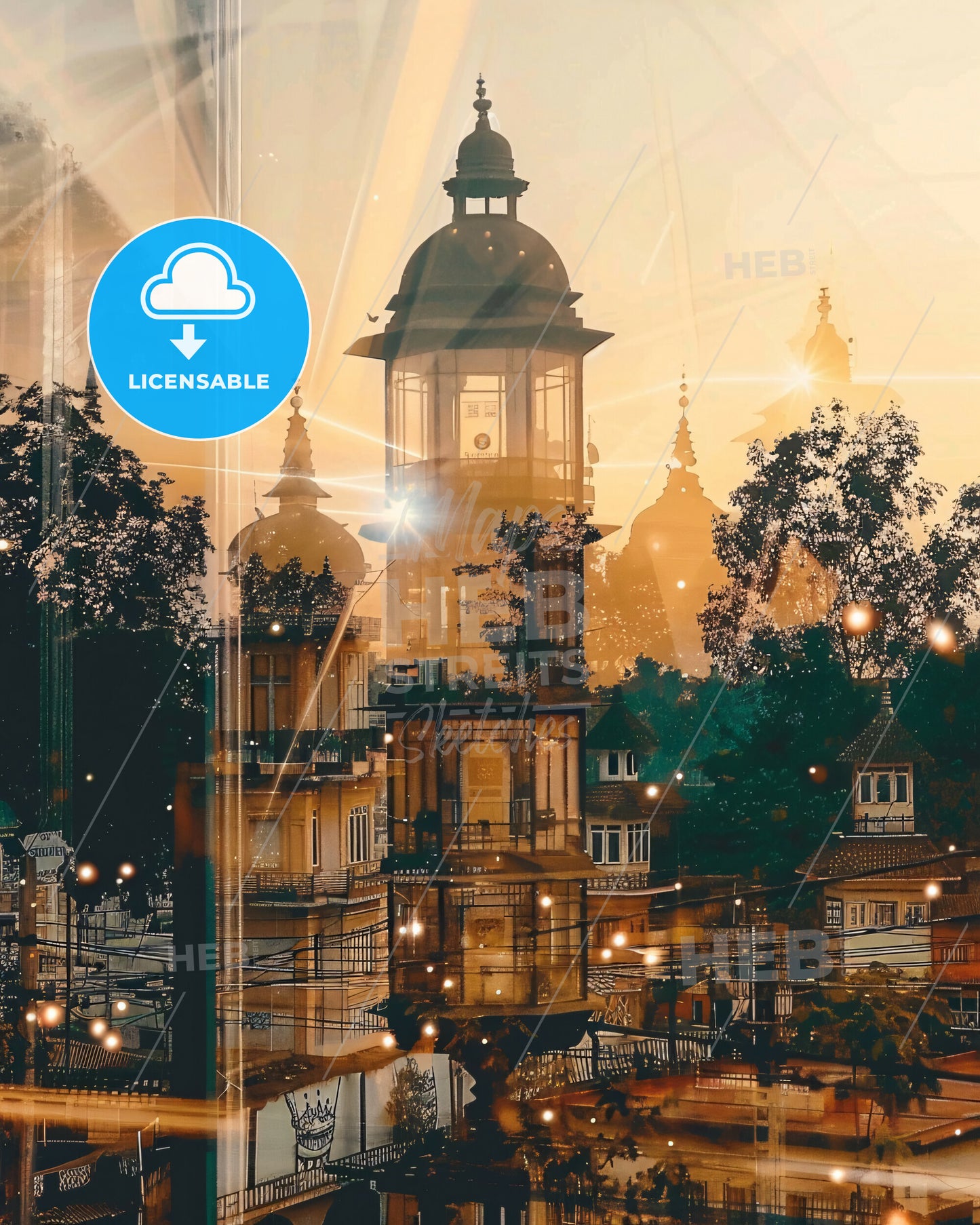 Kalyan-Dombivli Skyline Poster Art: Local Hues, Radiant City - A building with a tower and trees