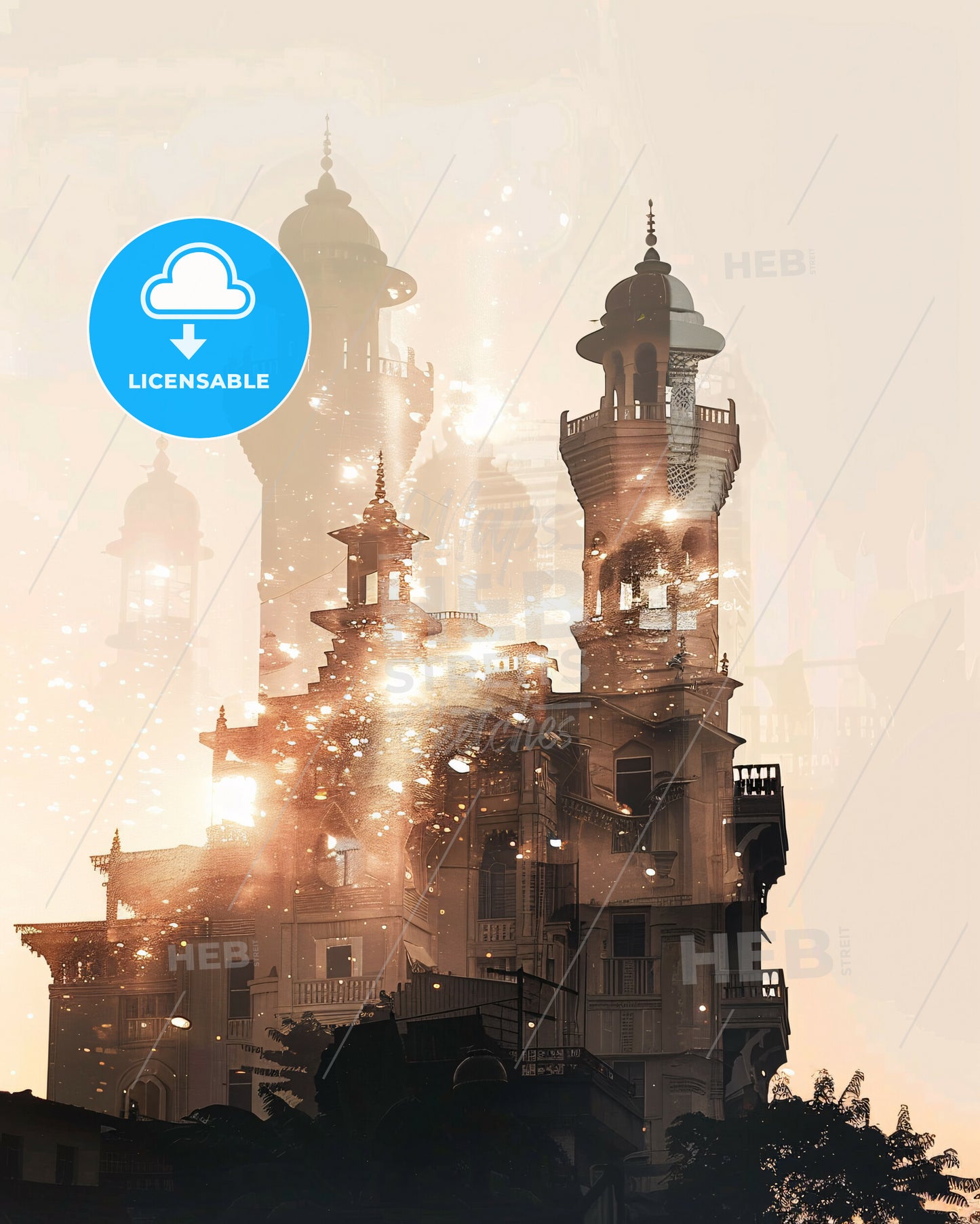 Kano City Skyline Architecture Art Poster - A building with towers and lights