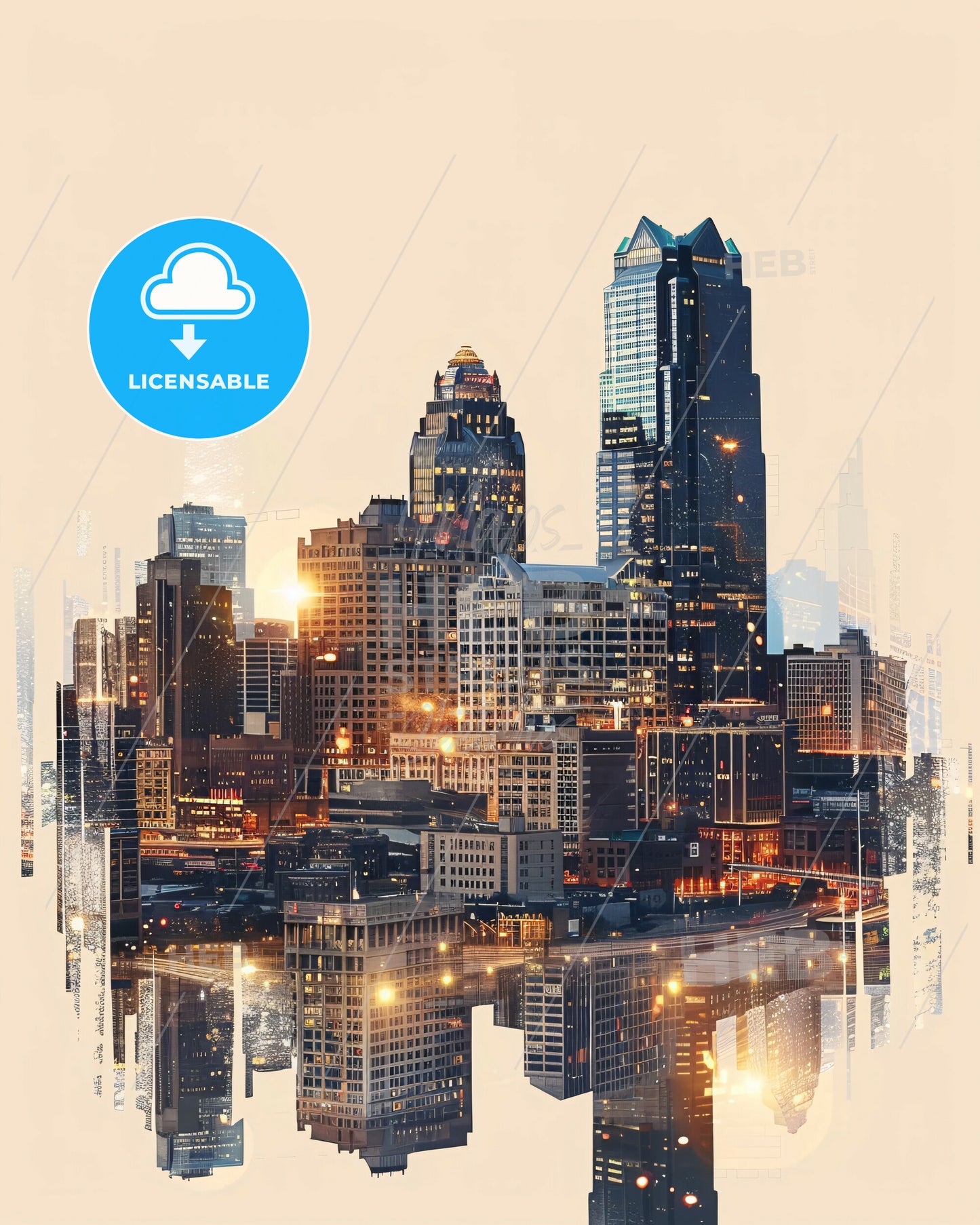 Kansas City Skyline Double Exposure City Art Poster - A city skyline with many tall buildings
