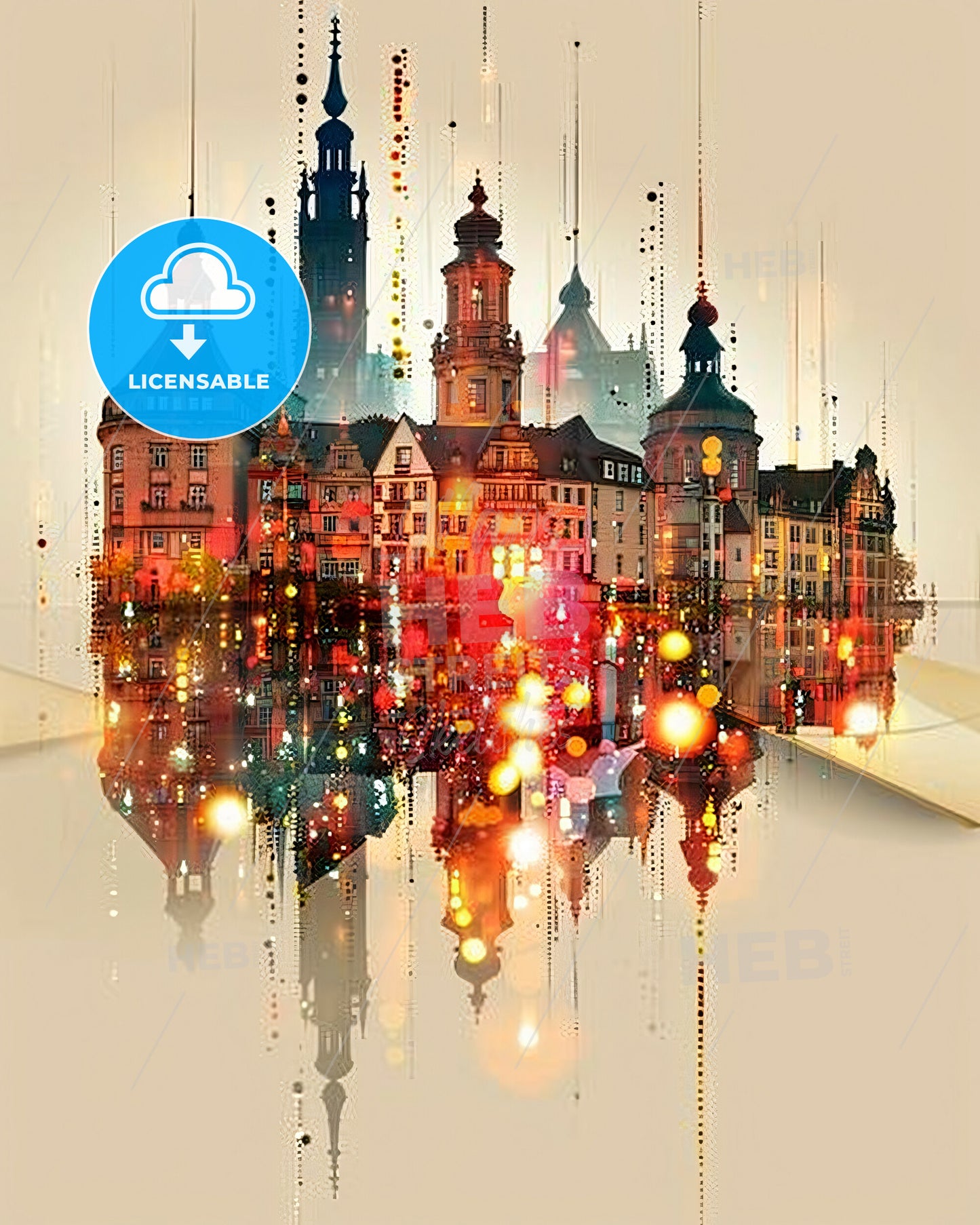 Karlsruhe Skyline Cityscape Double Light Beige Poster - A cityscape with buildings and lights