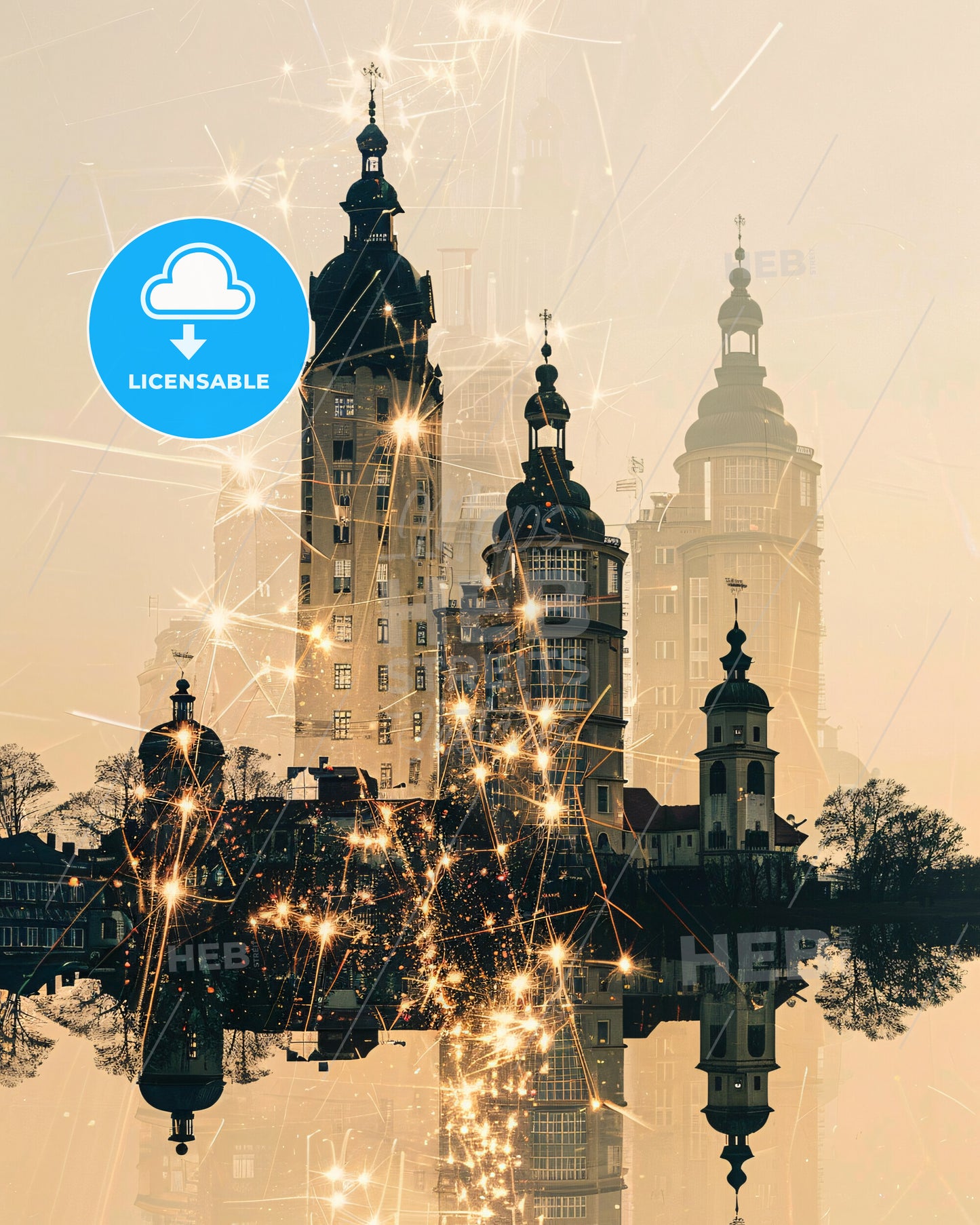 Kaunas City Skyline Double Exposure Poster - A city with many lights