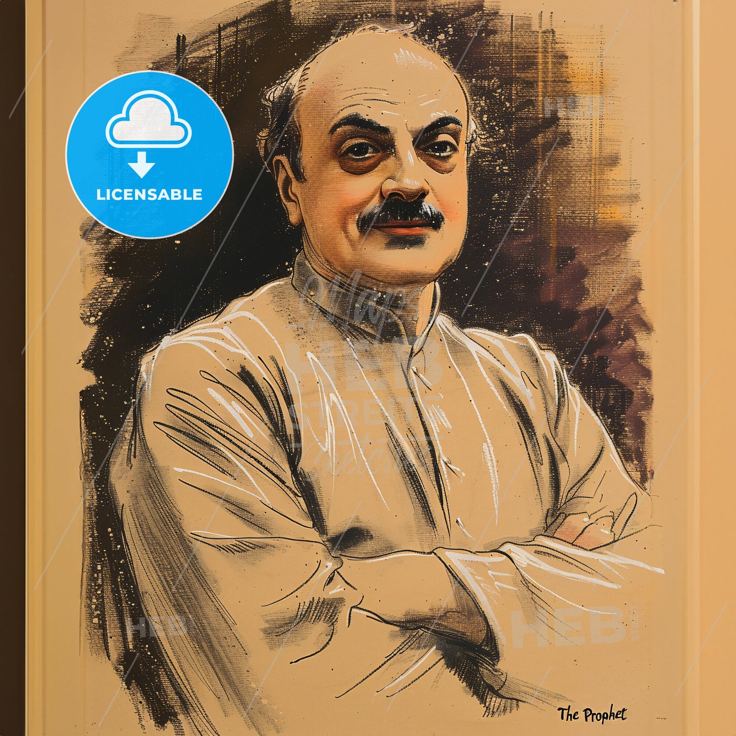 Khalil Gibran, 1883 - 1931, Lebanese-American writer and poet - A Man With Mustache And Folded Arms