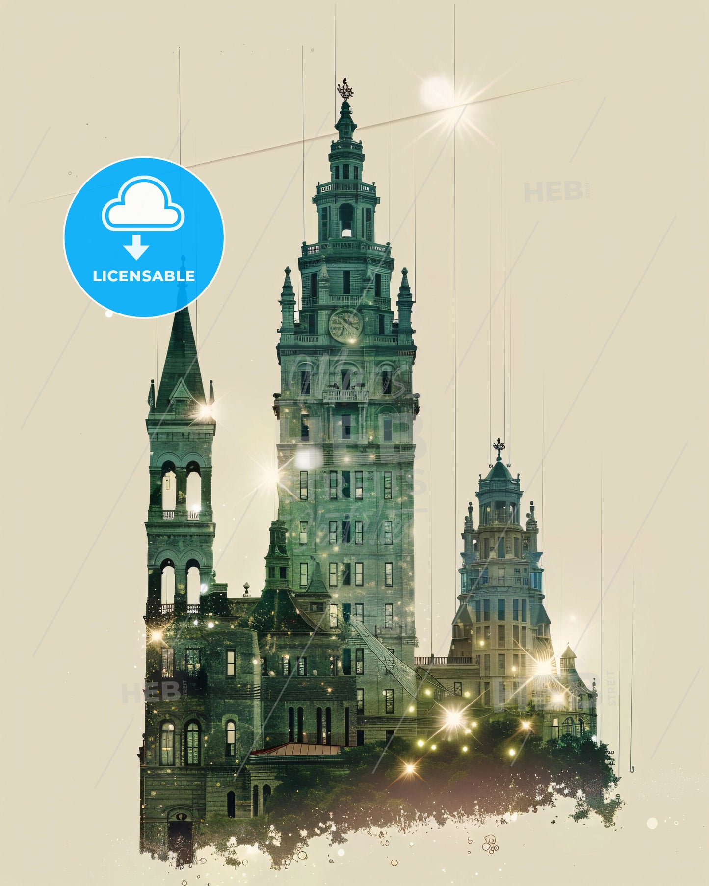 Killeen Skyline Composite Art Poster - Rosenborg Castle with a clock tower