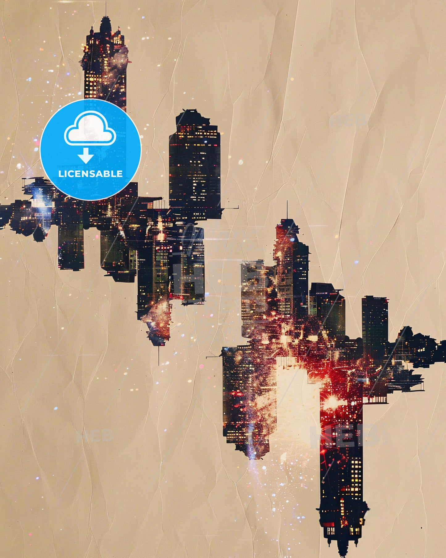 Kinshasa Skyline Double Exposure Artwork - A group of buildings with fireworks