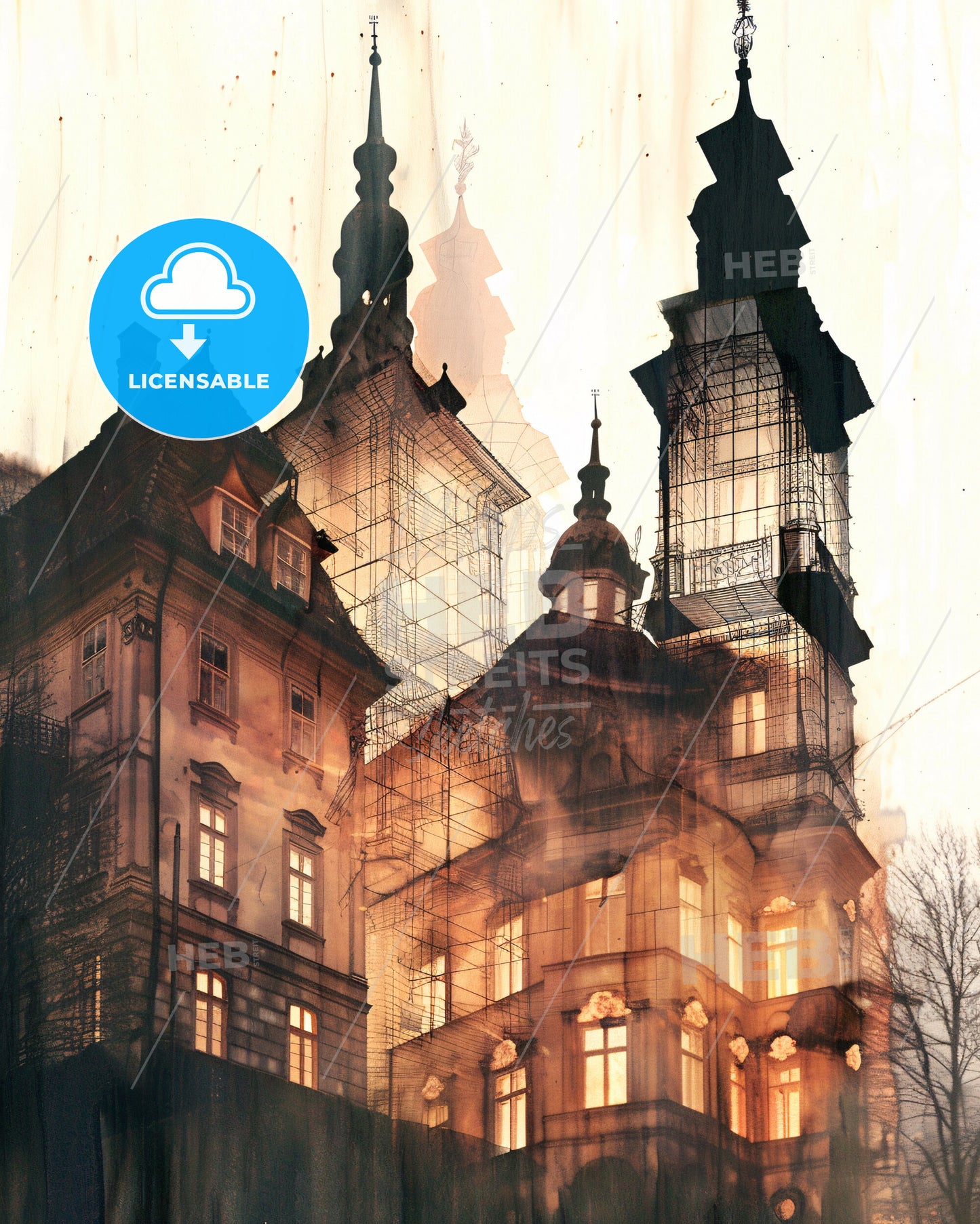 Klagenfurt, Austria Skyline Composite Cityscape Poster - A building with towers and windows