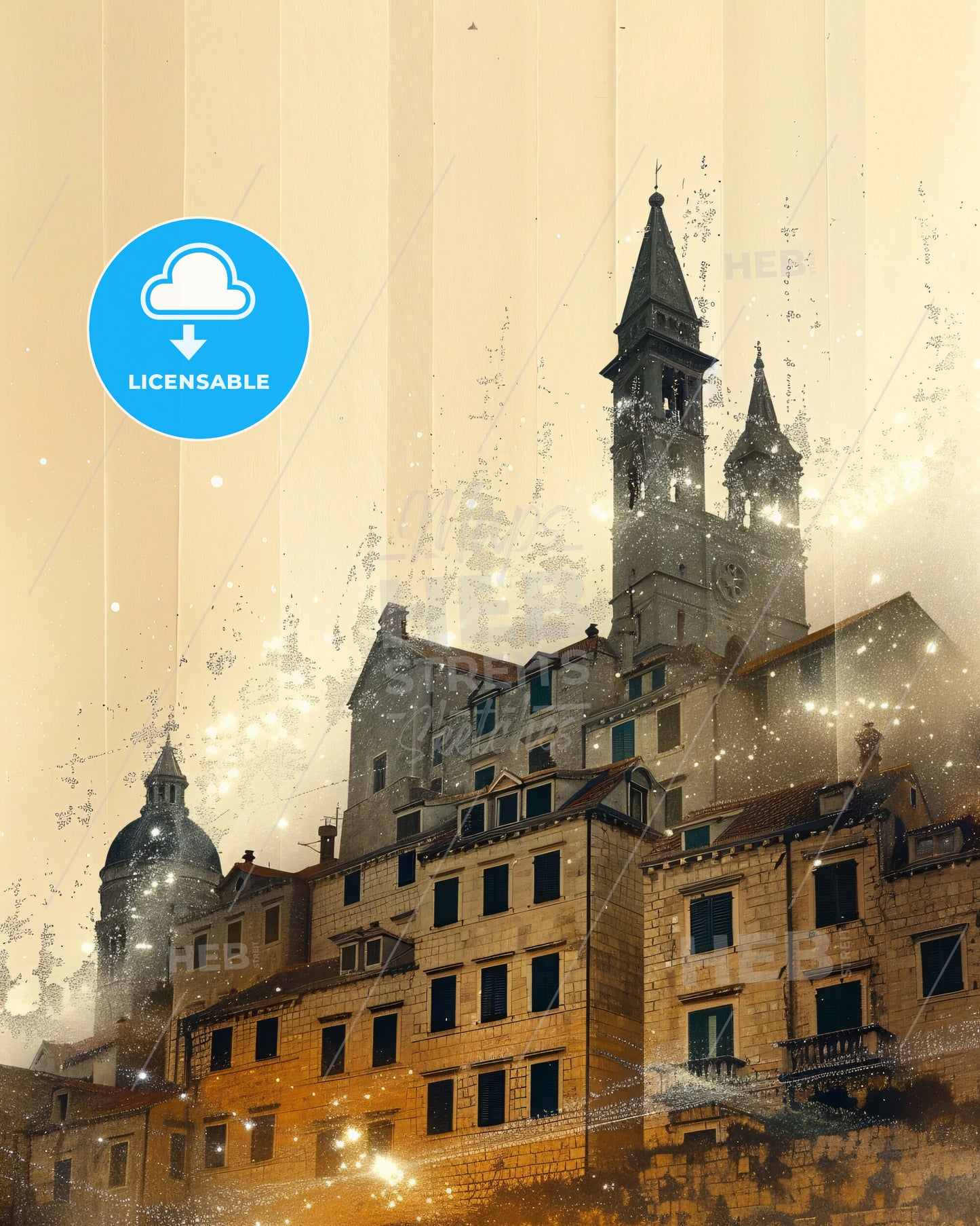 Korcula Skyline Composite Art Poster - A building with a tower and a spire