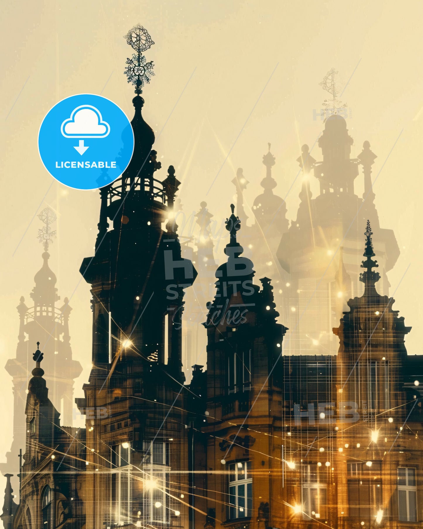 Krefeld City Skyline Composite Art Poster - A building with towers and spires