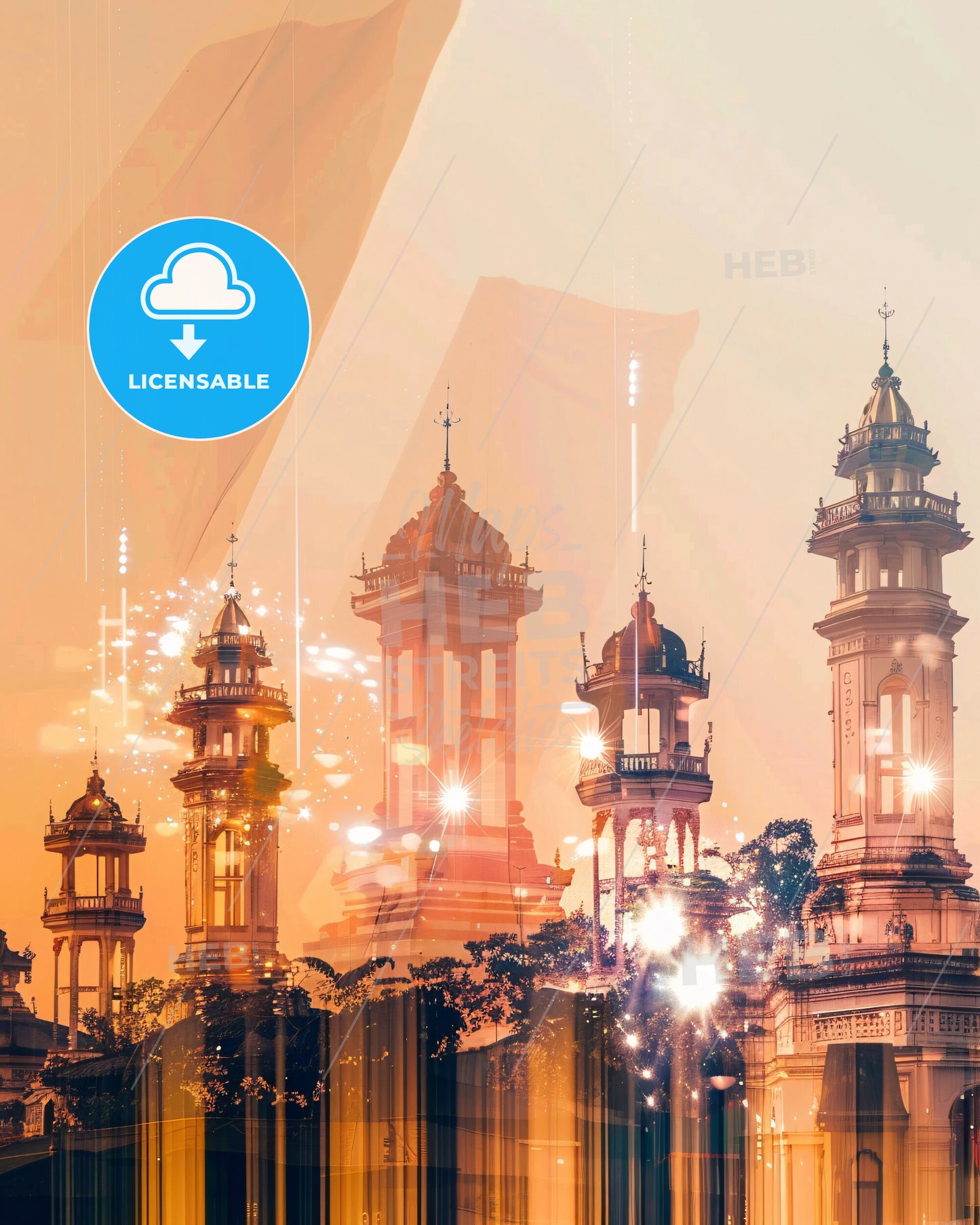 Kupang Skyline Art Print: Iconic Beauty in Vibrant Colors - A group of tall towers with lights