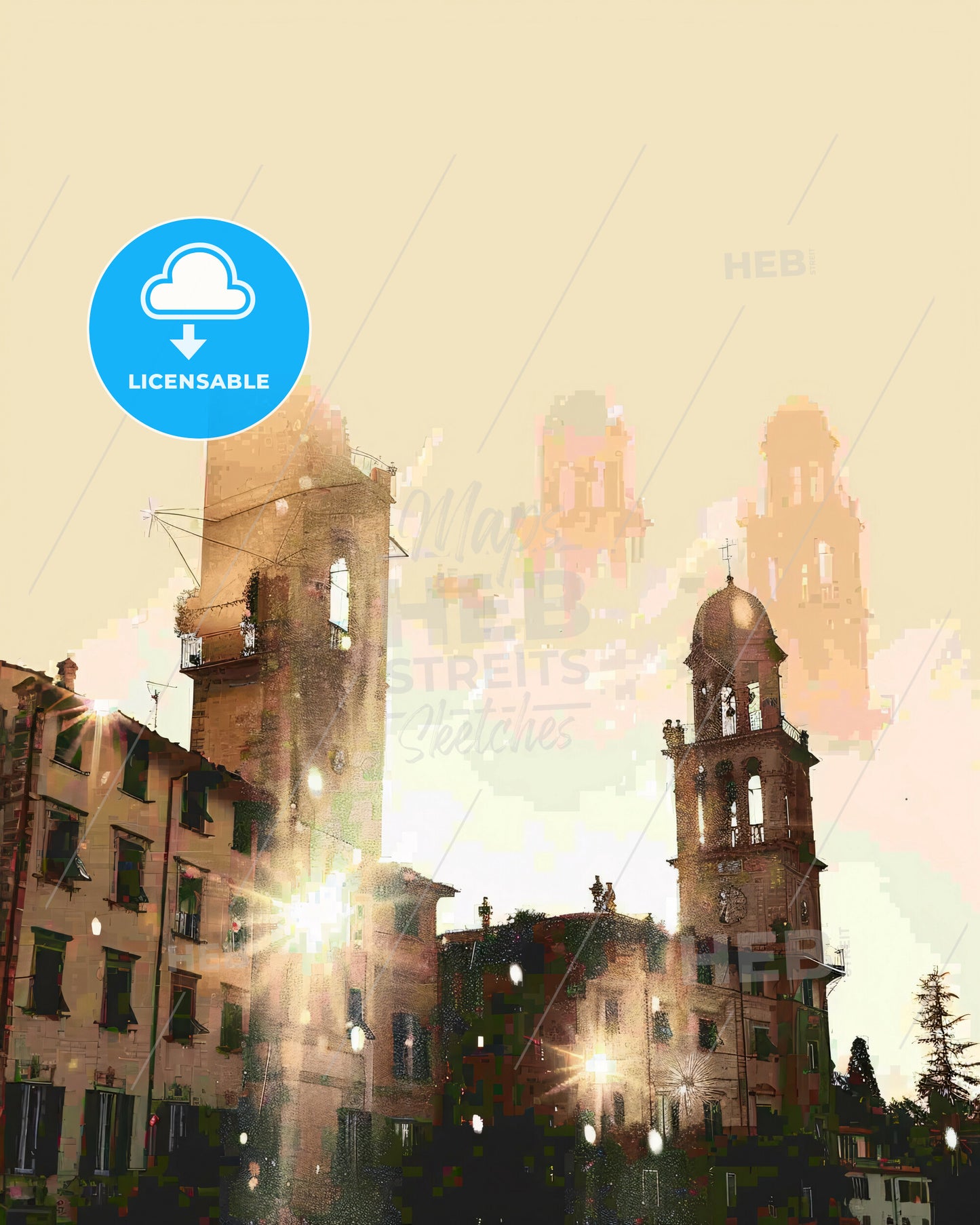 La Spezia City Fusion Skyline Icon Poster - A building with a clock tower