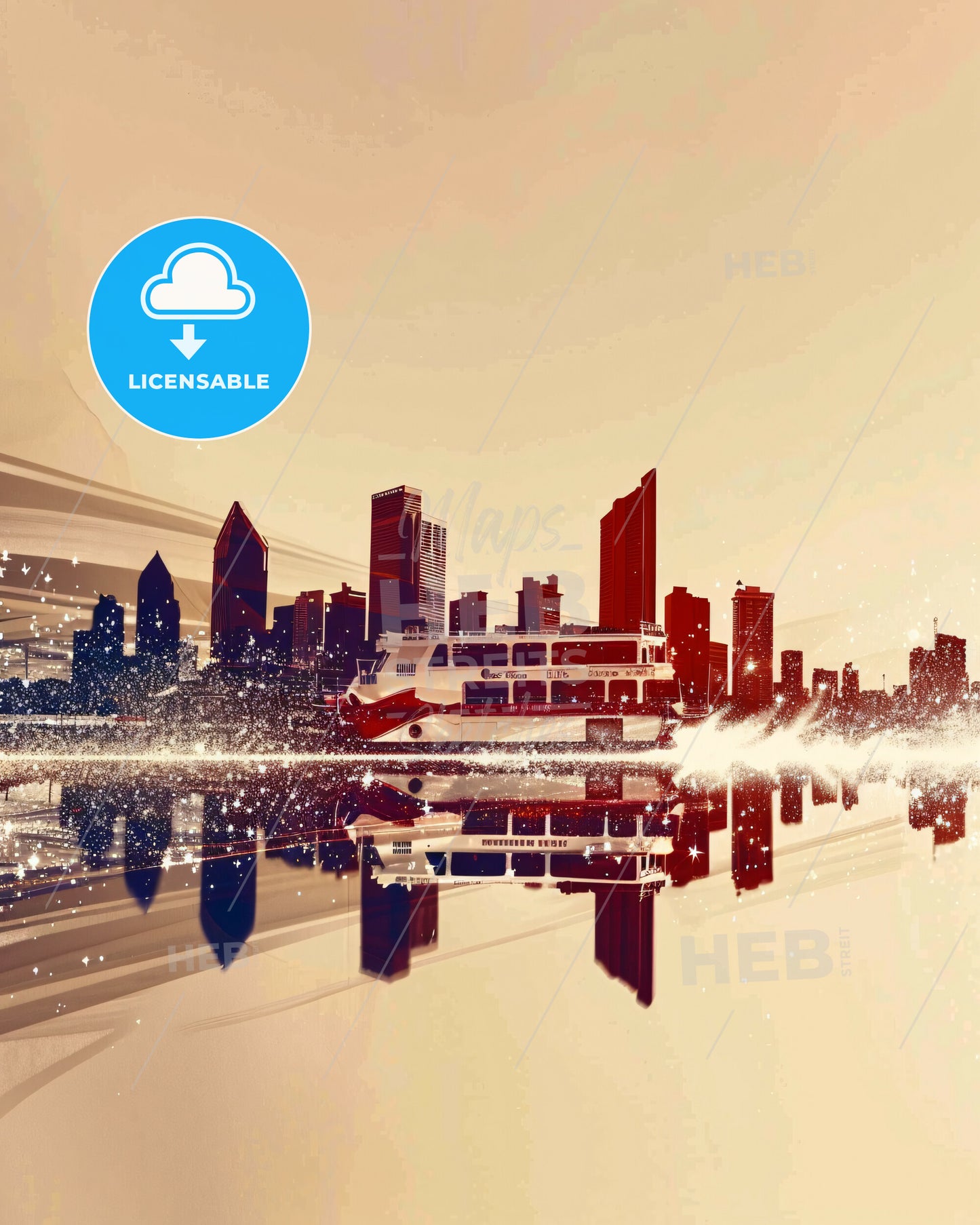 Lagos, Nigeria: Urban Sparkle Skyline Poster - A city skyline with a boat on water