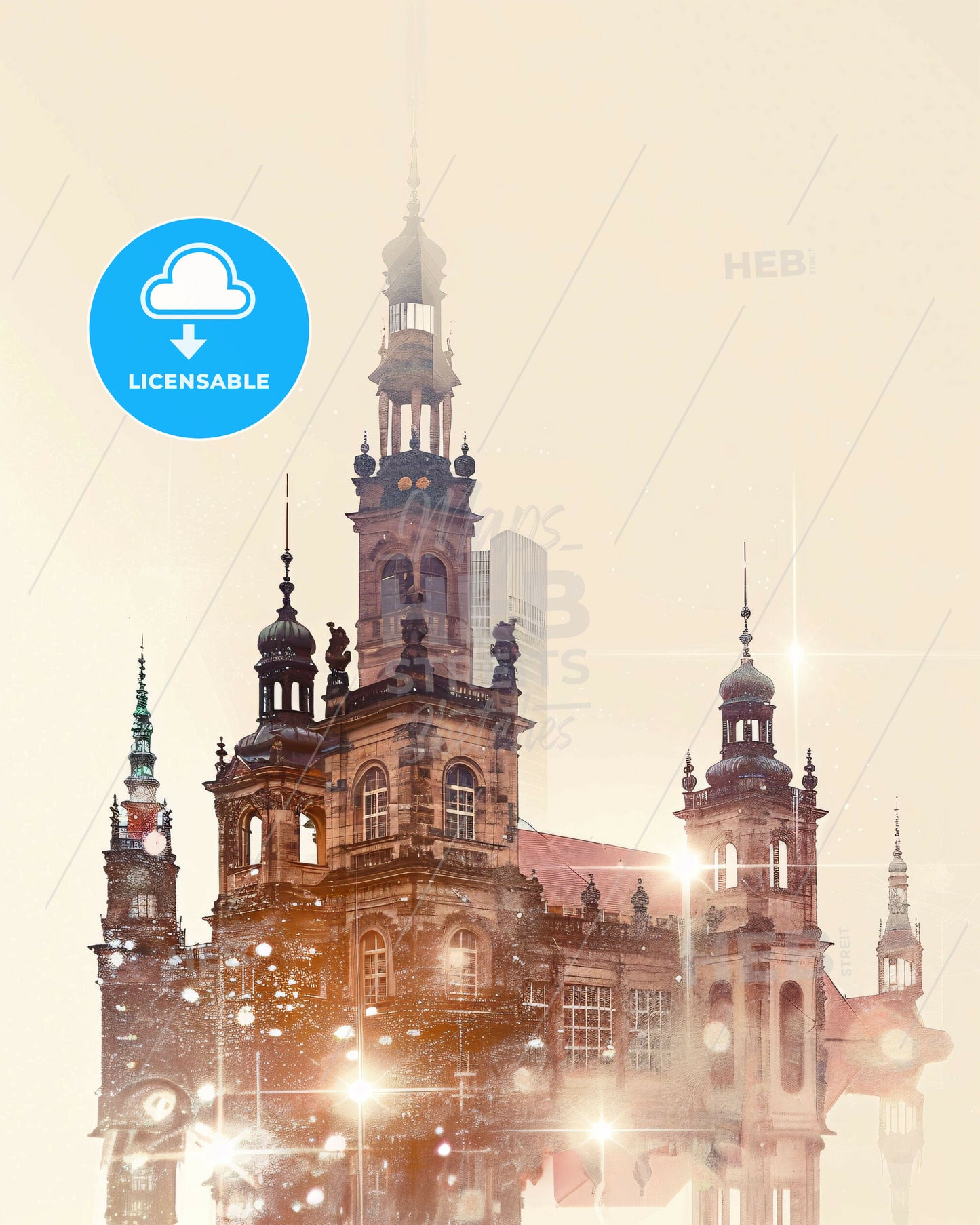 Leipzig Skyline Poster: City Icons in Silhouette - A building with towers and spires