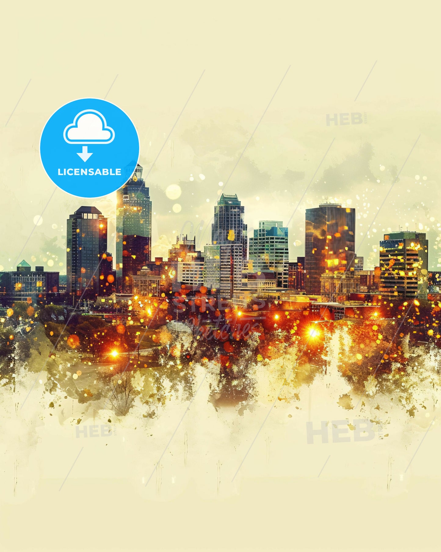 Lexington Skyline Cityscape Art Print - A city skyline with lights