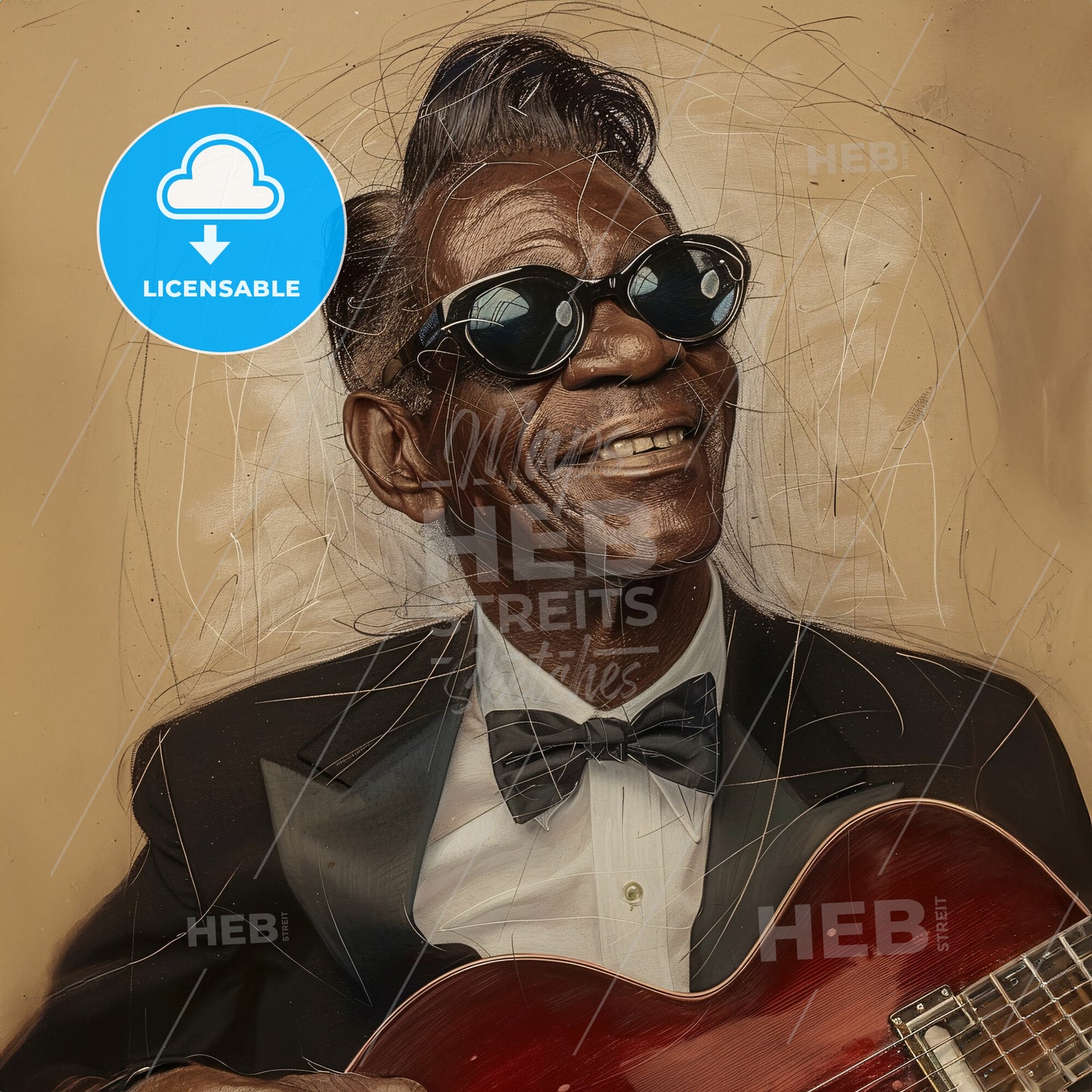 Lightnin' Hopkins, 1912 - 1982, American blues guitarist - A Man In A Suit And Sunglasses Holding A Guitar