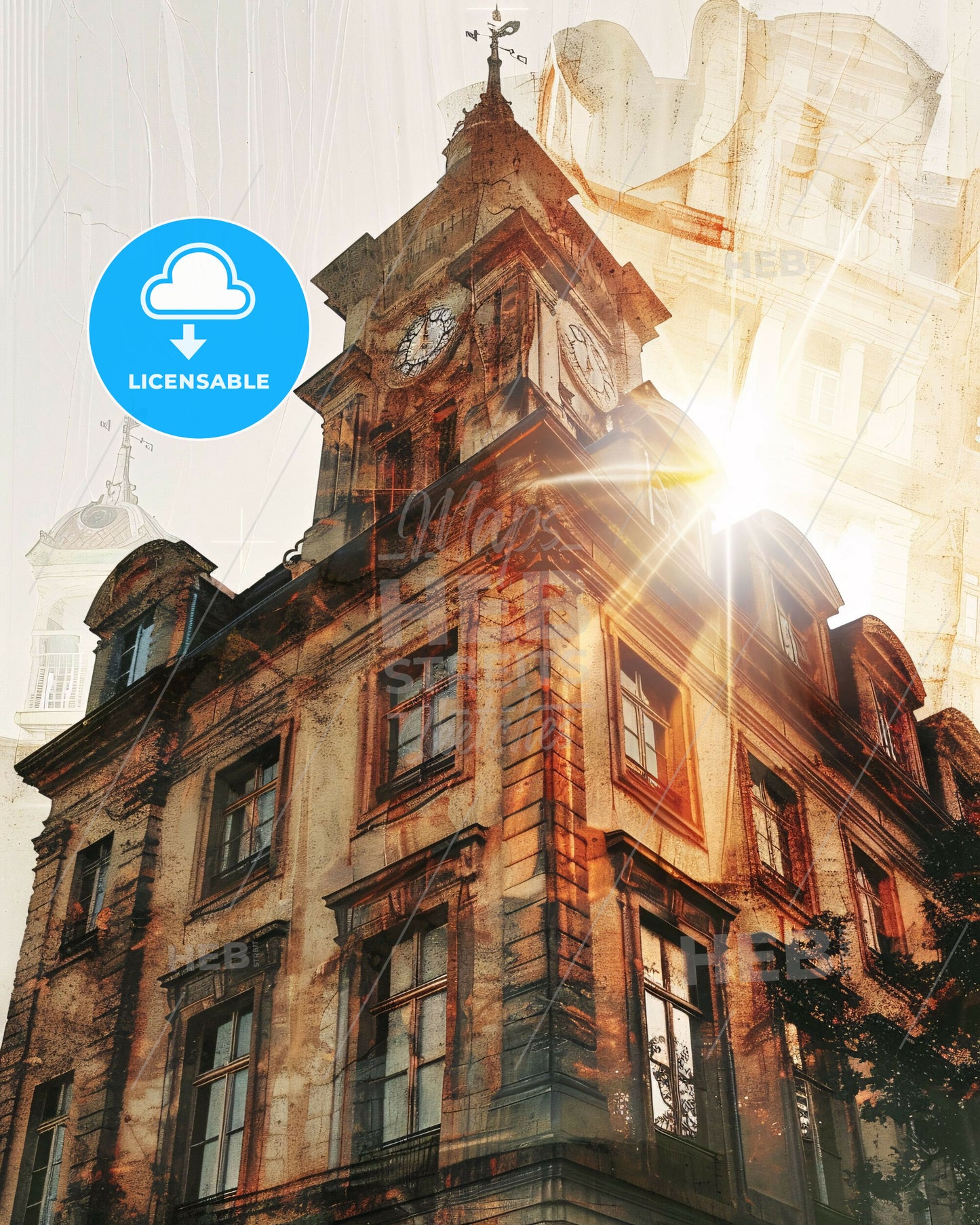 Lille Citylights in Dual Panorama Silhouette - A building with a clock tower