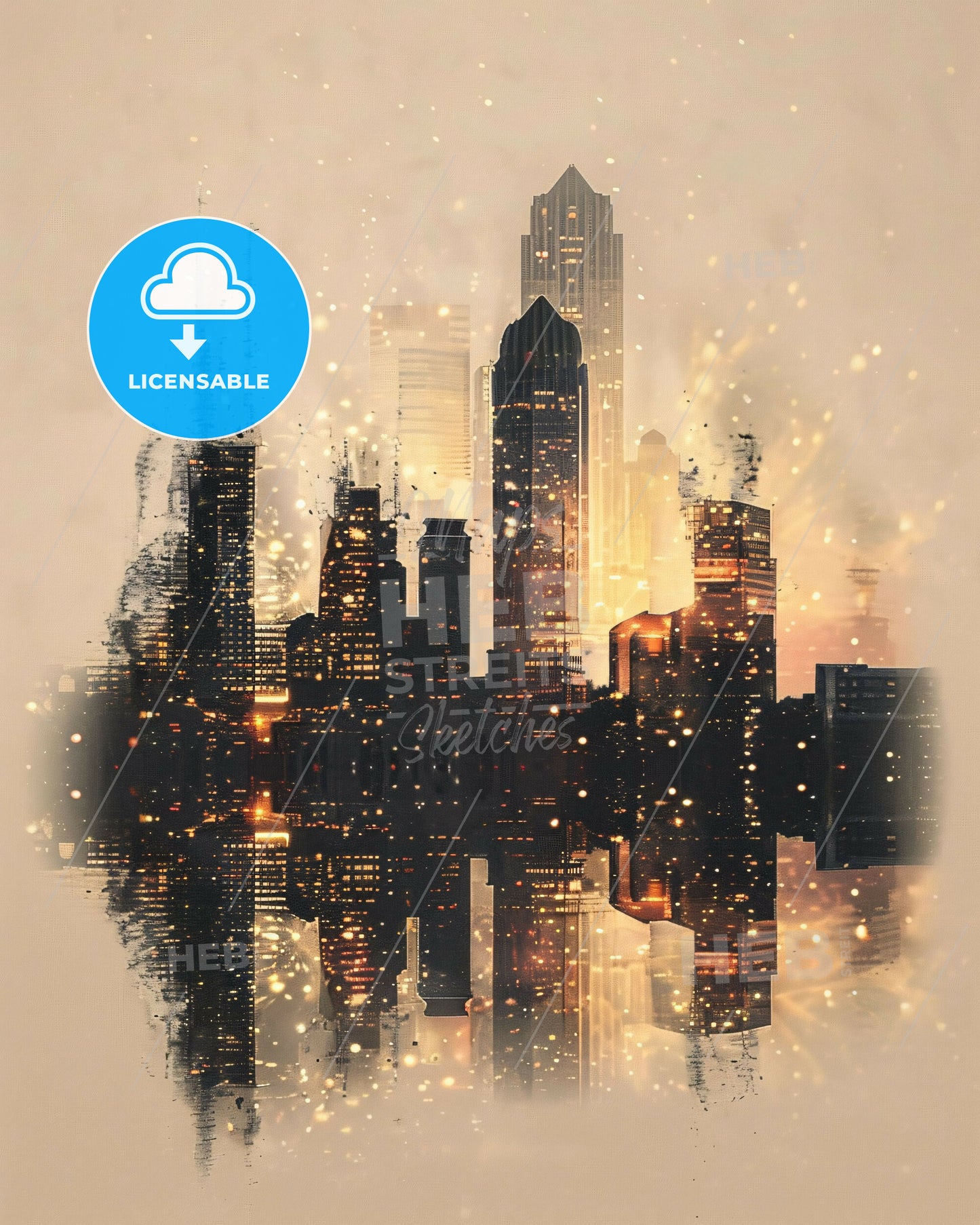 Lincoln Skyline Sparkle Composite Poster - A city skyline with lights reflecting on it