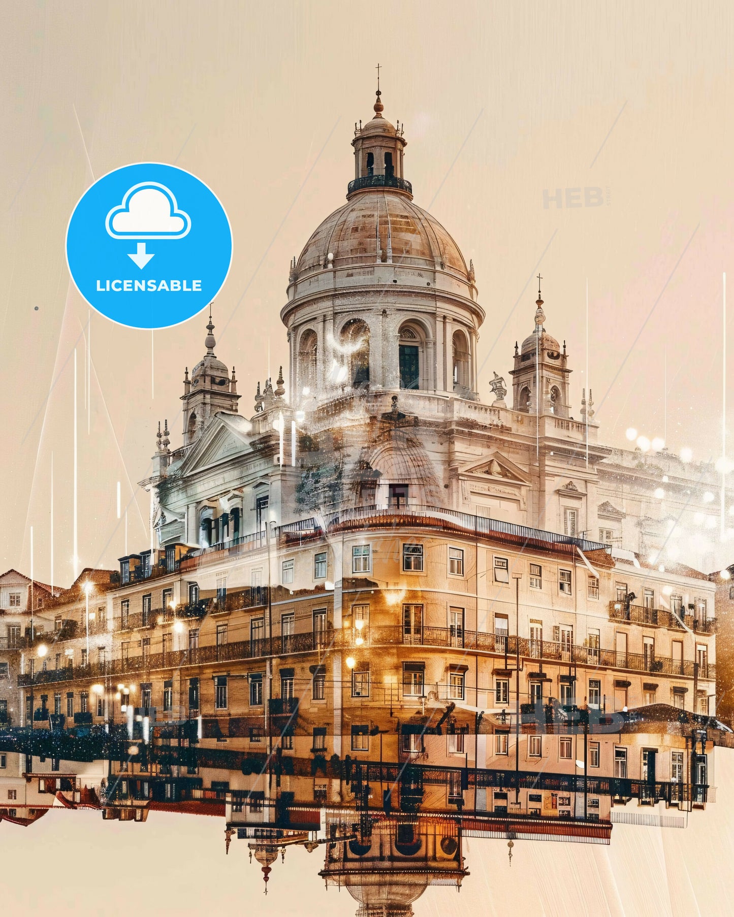 Lisbon City Skyline Double Exposure Art Poster - A building with a dome on top