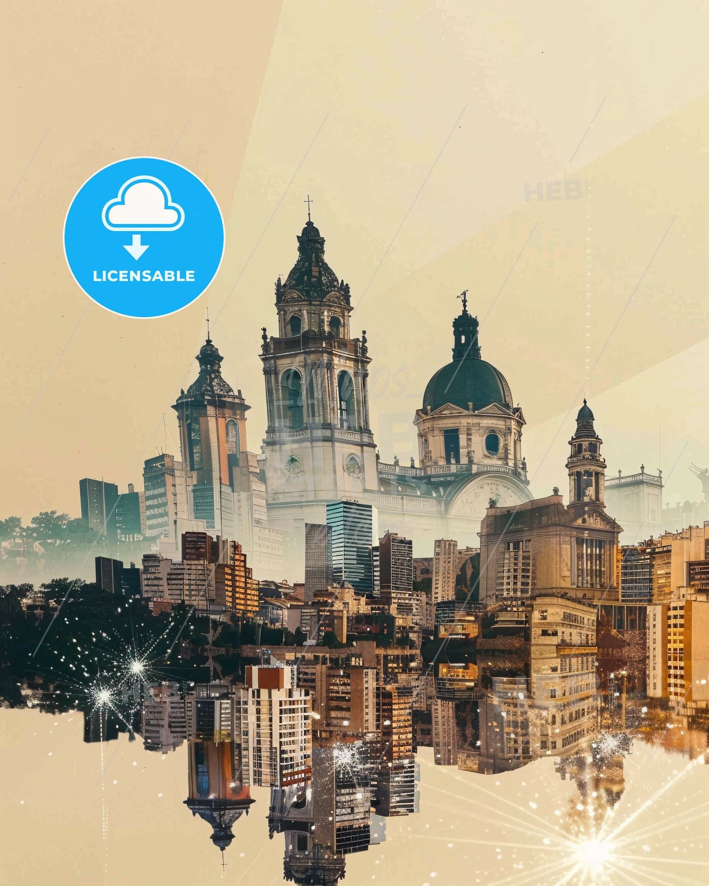 Lleida Skyline Double Exposure Composite Art - A city with a large building