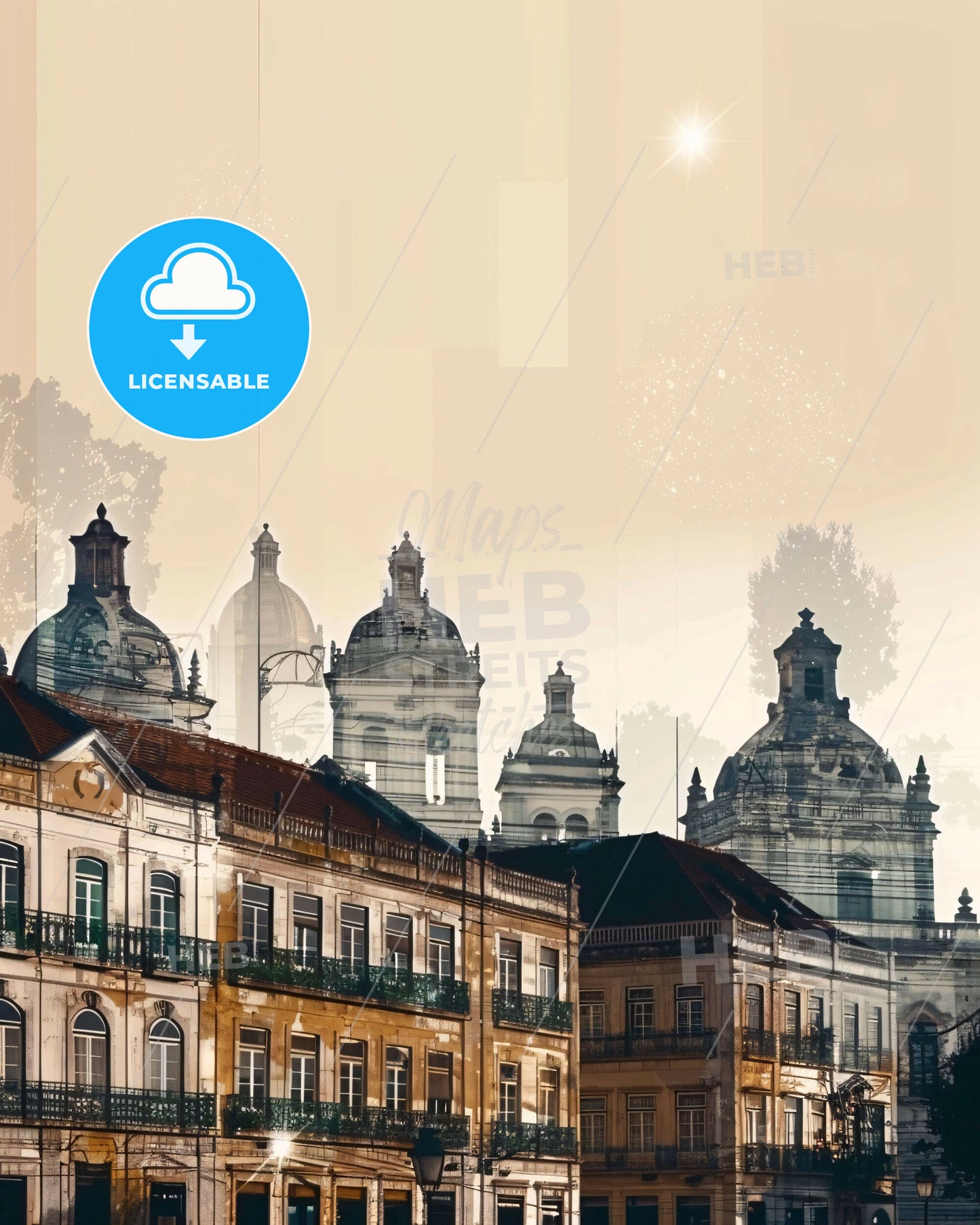 Loures Skyline Sparkles Local Hues Art Poster - A group of buildings with domes