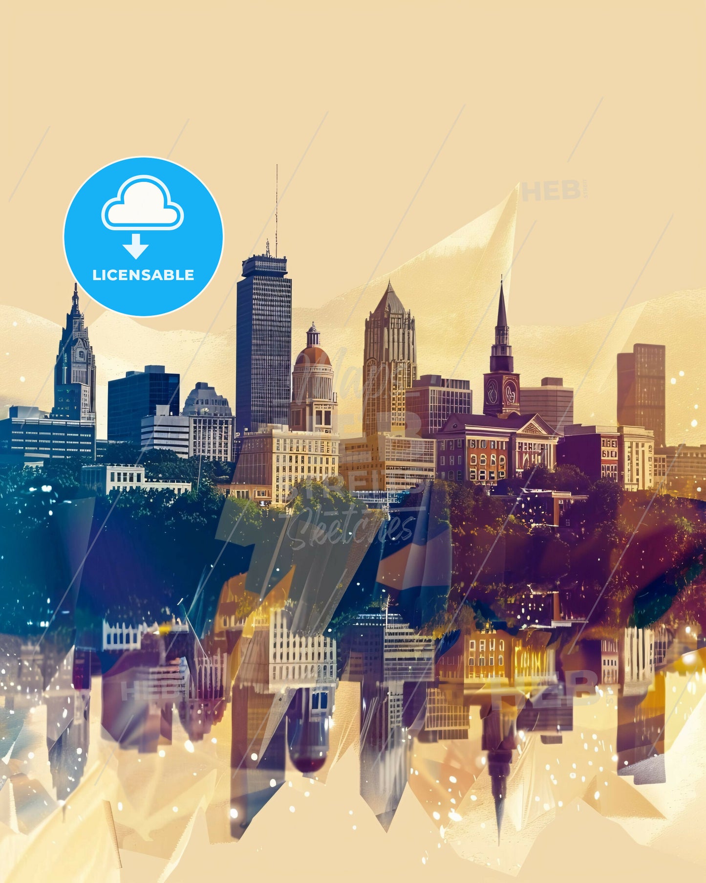 Lowell Architecture in City Lights - A city skyline with many buildings