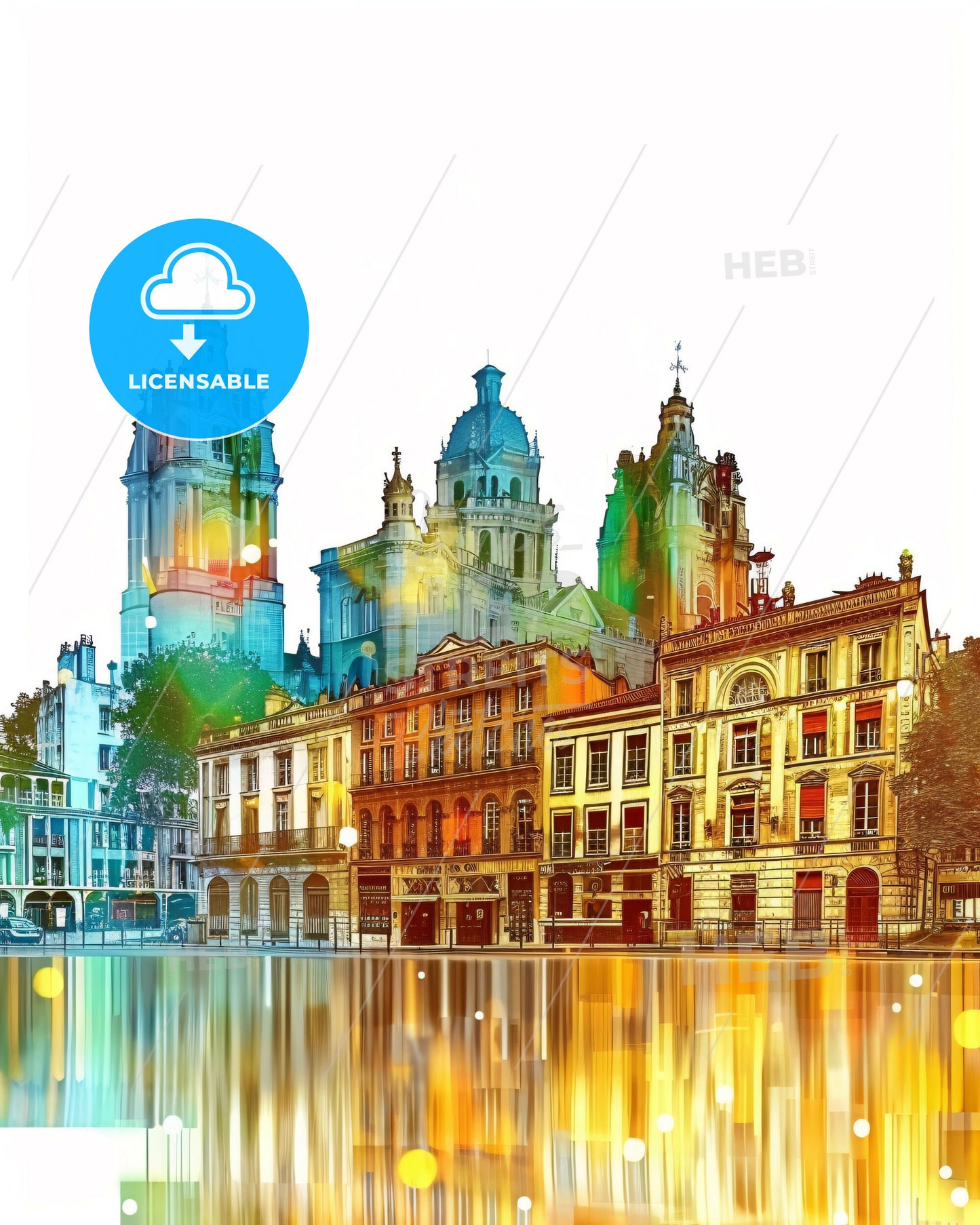 Lyon: Brilliant Beige Skyline Silhouette Poster - A colorful city with many buildings