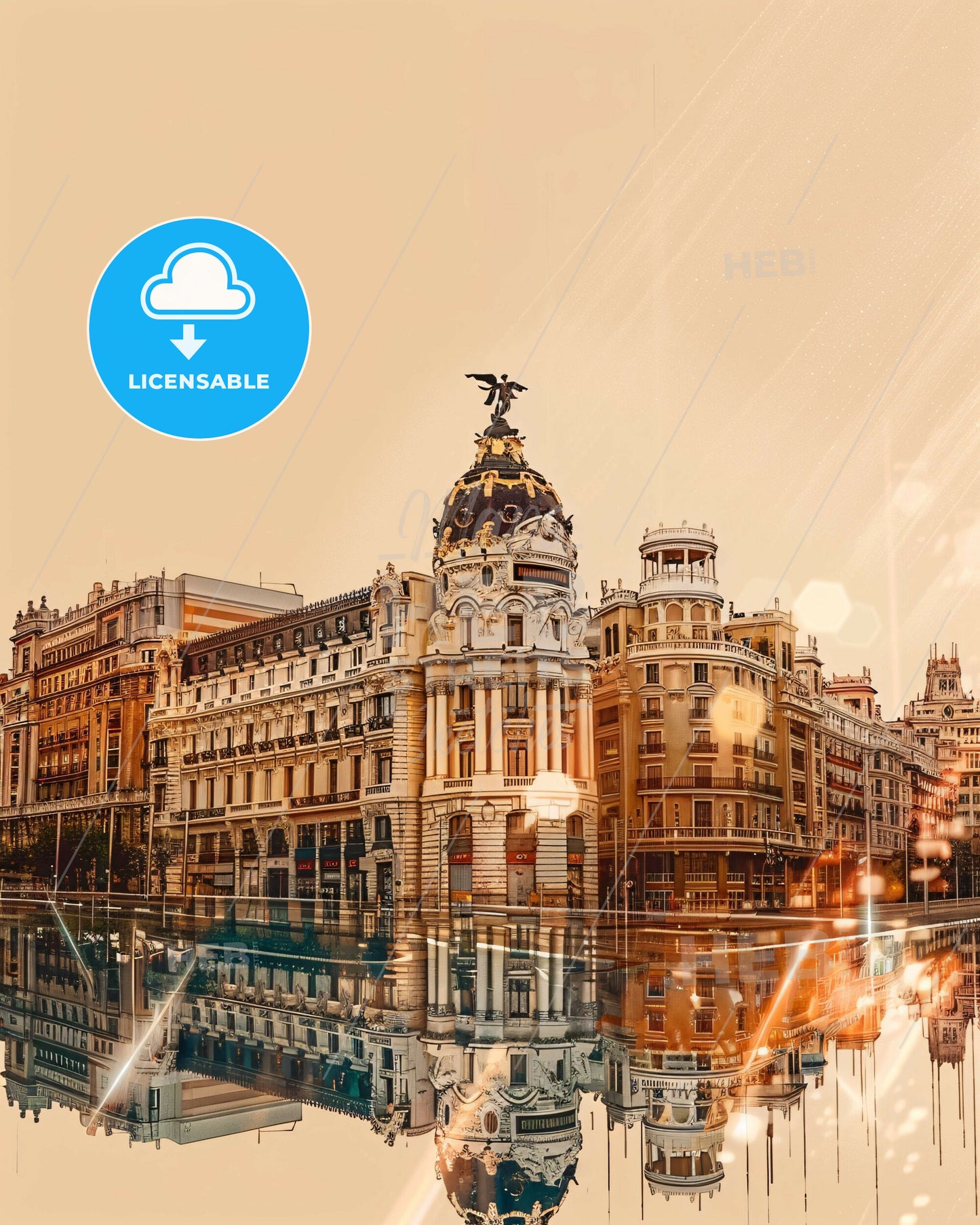 Madrid Skyline Art Print: Iconic Beauty and Sparkle - A large building with a statue on top of it