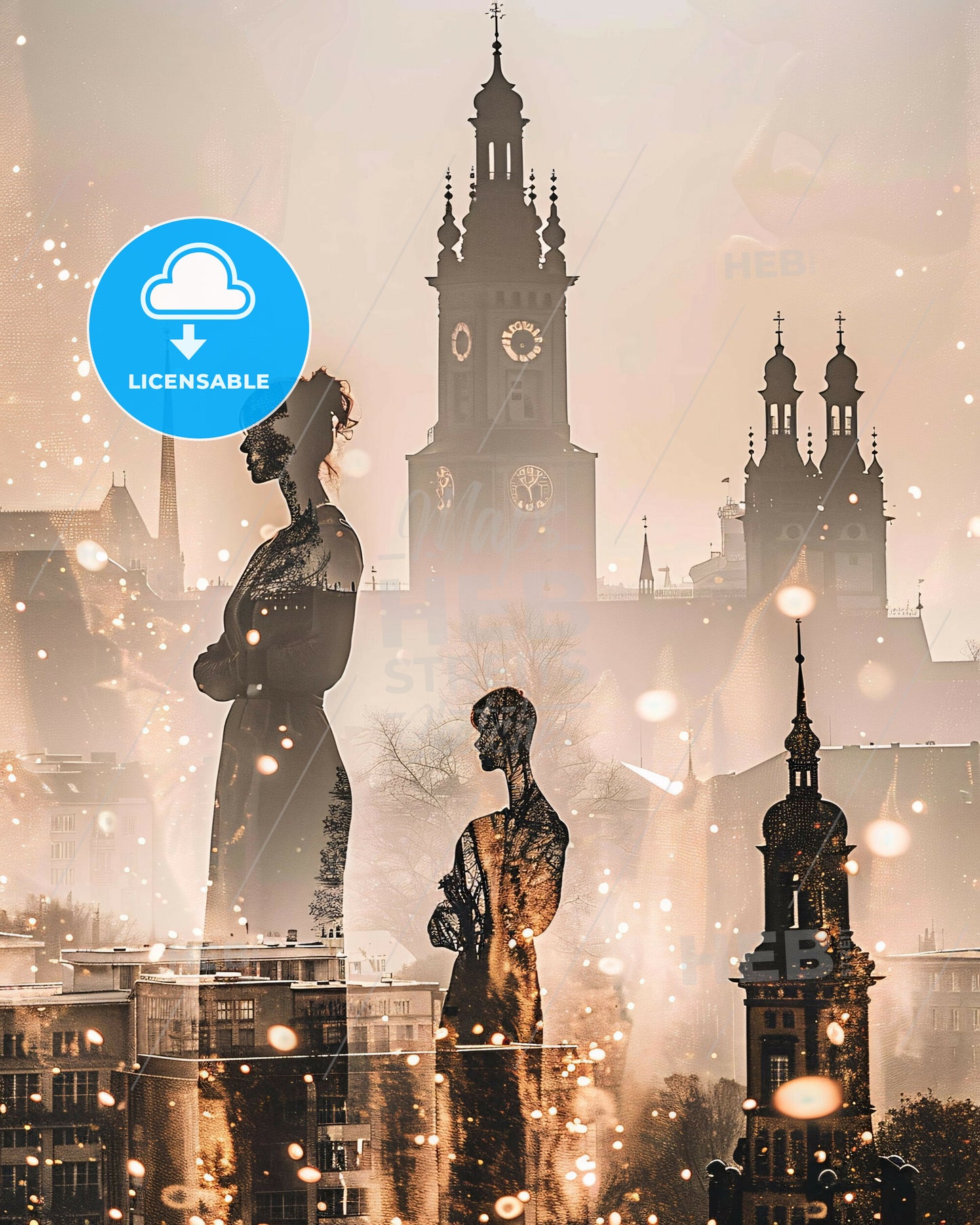 Magdeburg Skyline Double Exposure Art Print - A double exposure of a woman and a city