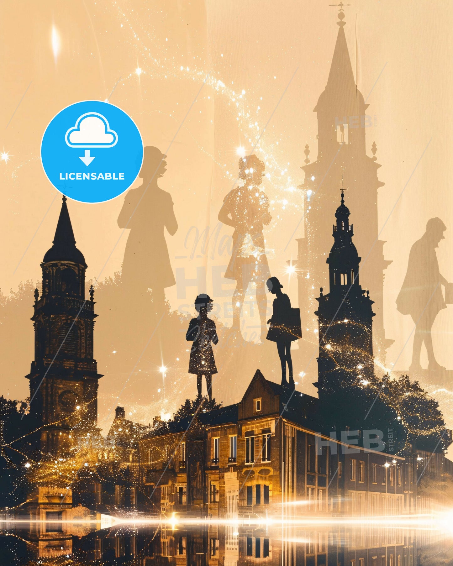 Maisons-Alfort Skyline Silhouette Nightfall Poster Art - A group of people standing on top of a building