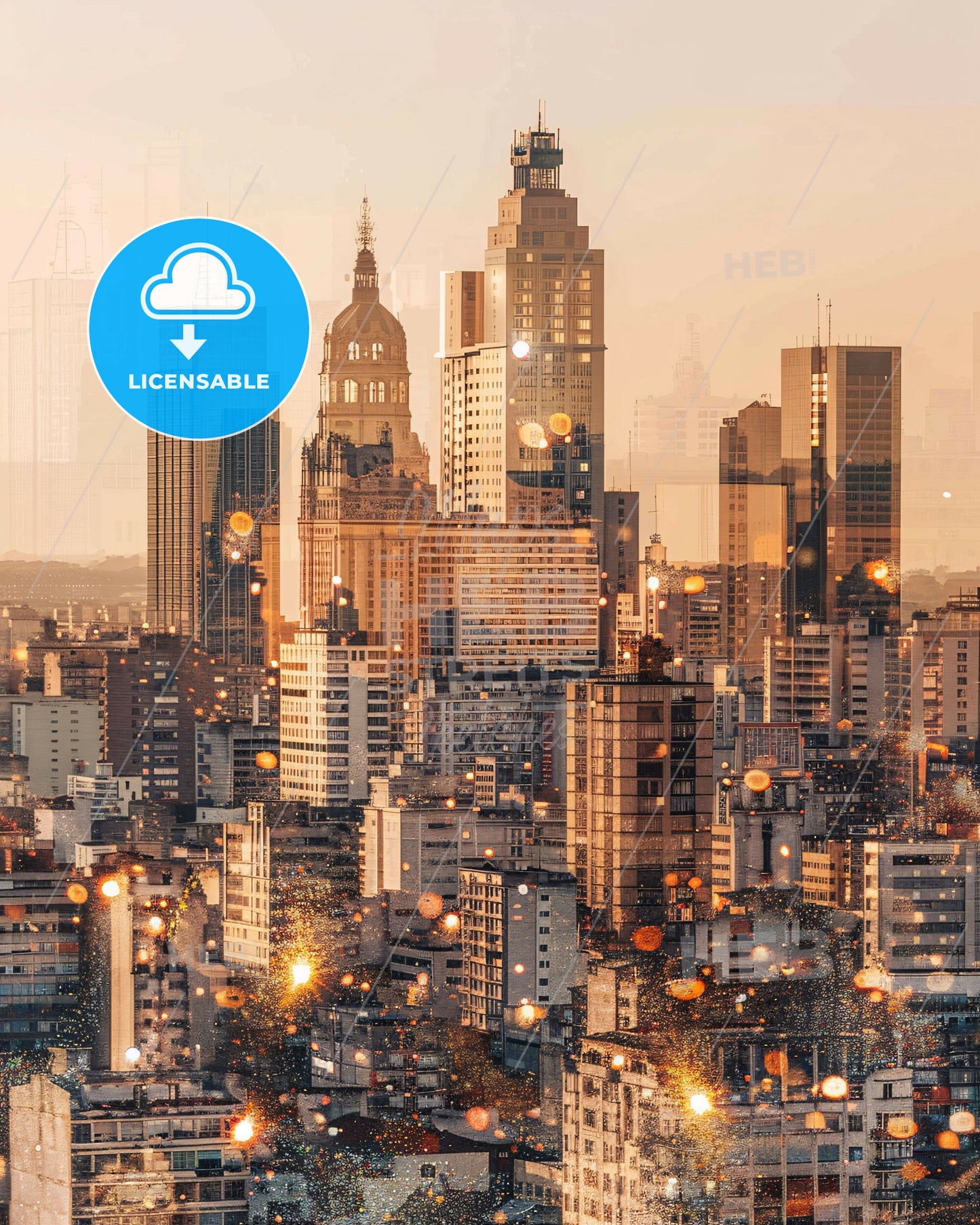 Mar del Plata: City Icons Sparkle in Double Exposure - A city skyline with many tall buildings