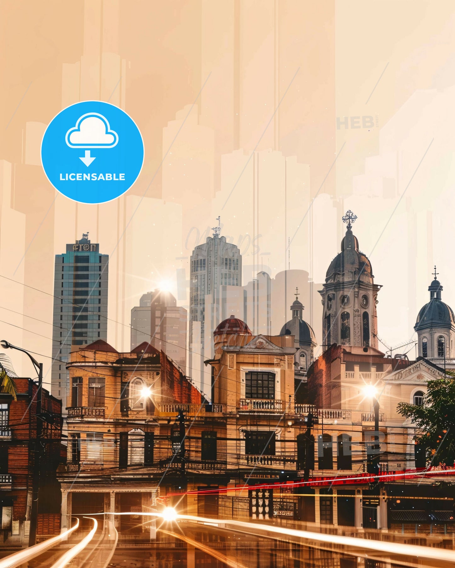 Maracaibo Skyline Double Exposure Iconic Artwork - A city with buildings and a body of water