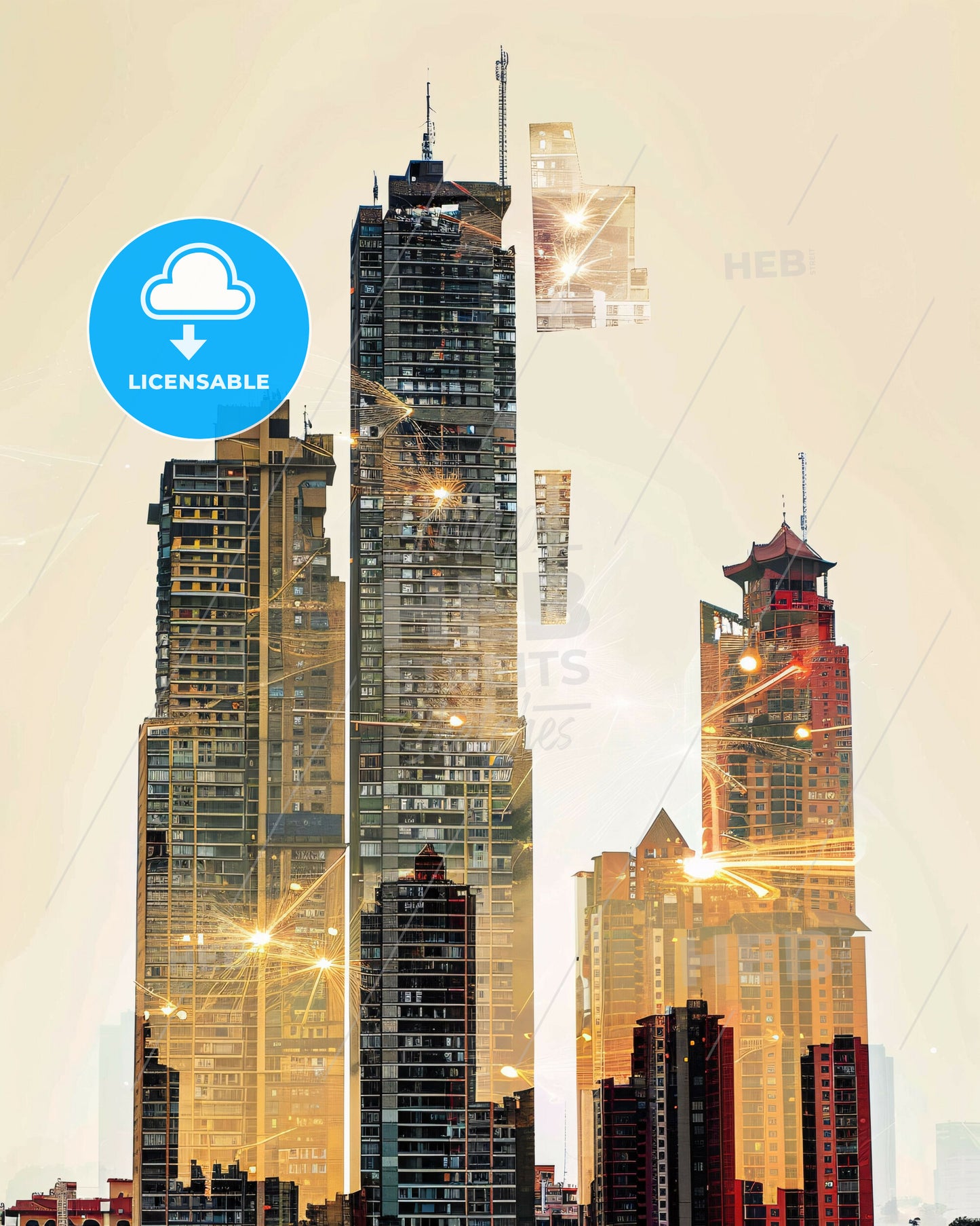 Maracaibo City Skyline Contemporary Double Exposure Art - A city skyline with many tall buildings