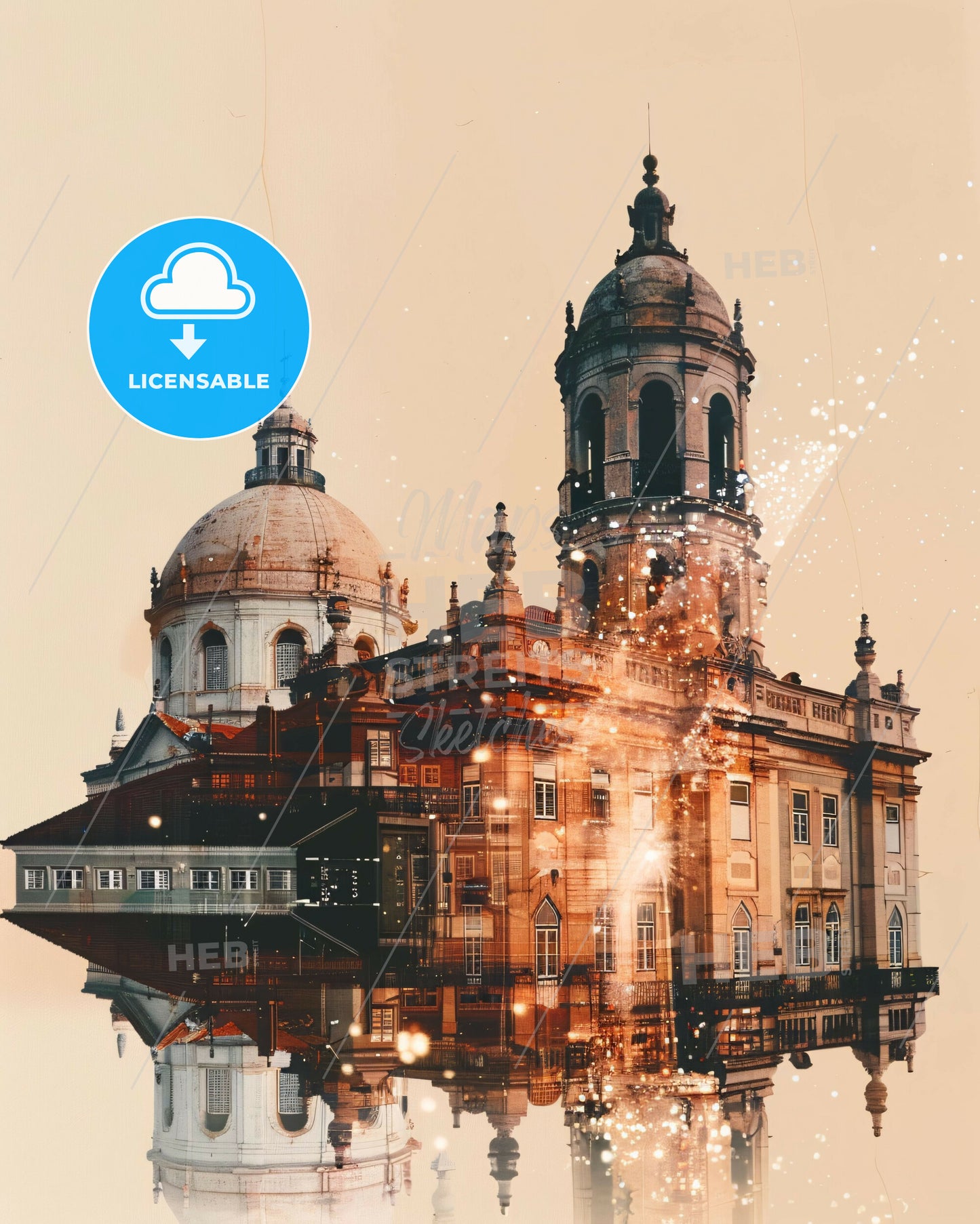 Marinha Grande Skyline Double Exposure Poster - A building with a reflection of a building