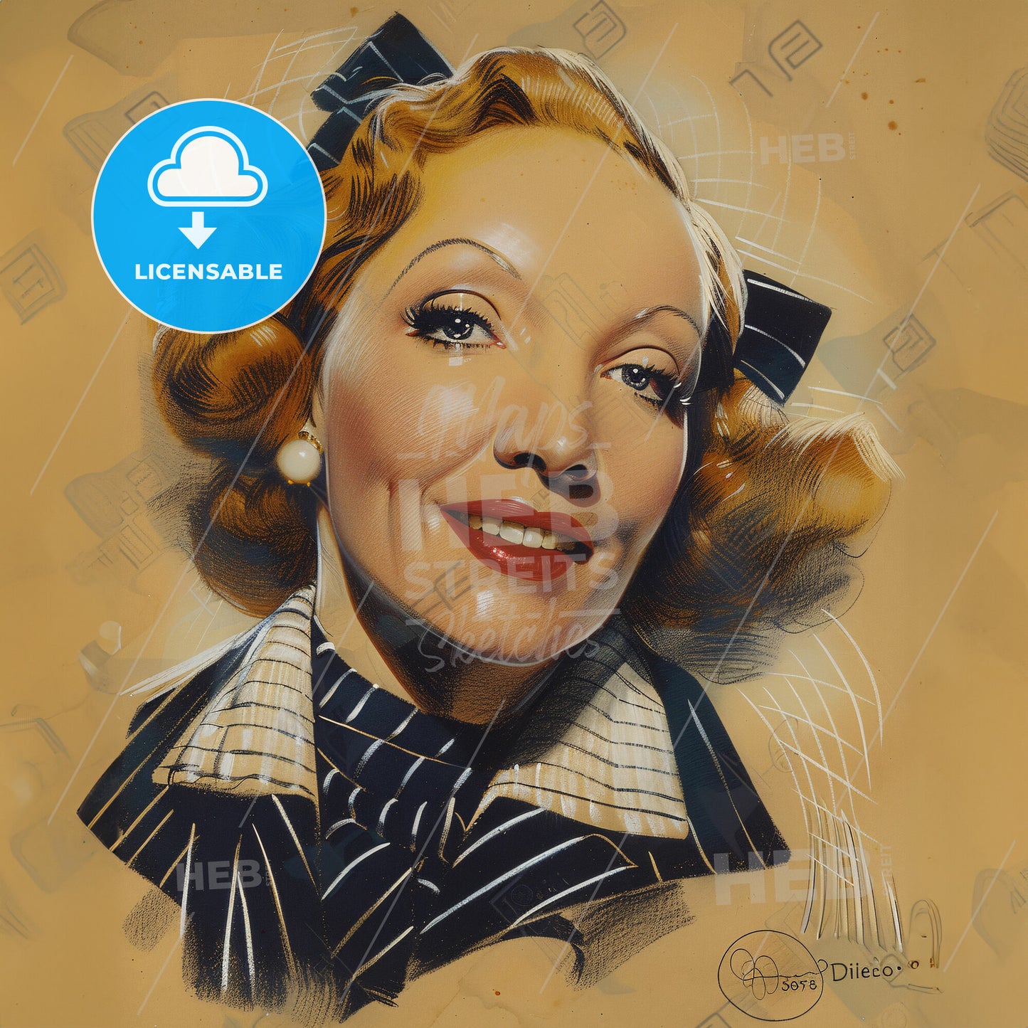 Marlene Dietrich, 1901 - 1992, German-American actress - A Woman With Red Hair And A Striped Shirt