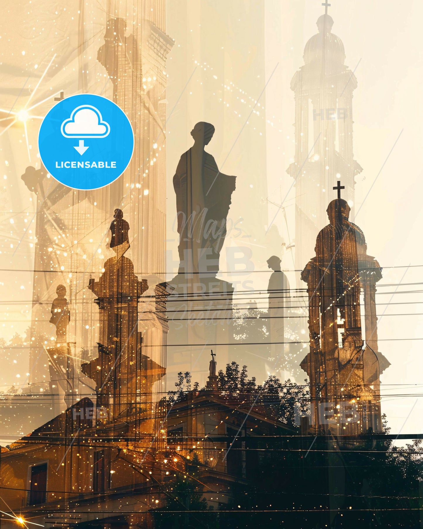 Marousi Skyline Double Exposure Poster Art - A double exposure of a statue