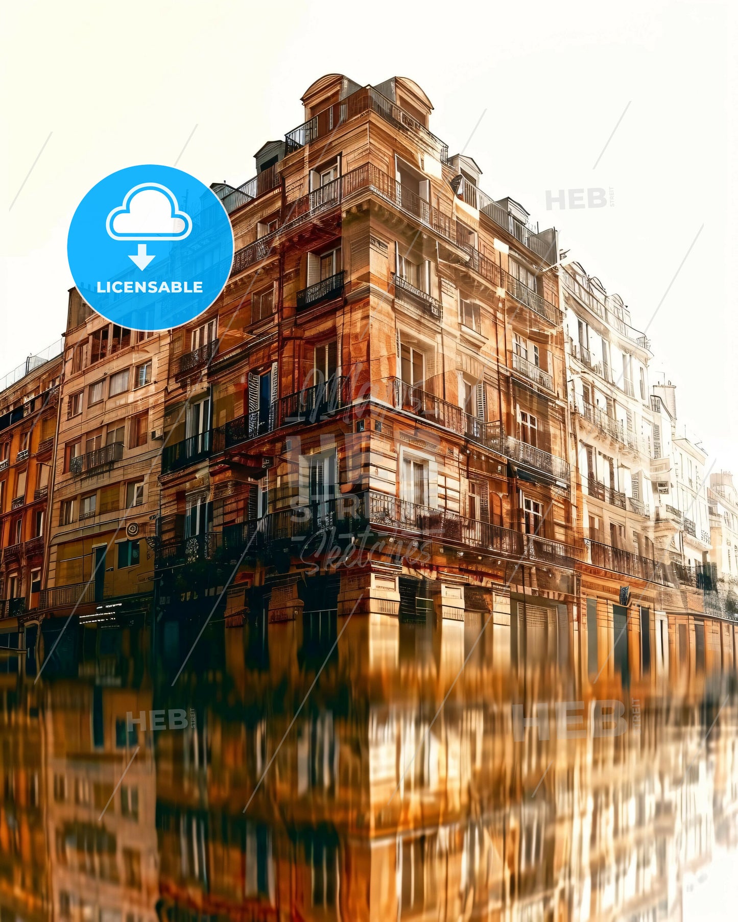 Marseille France Skyline Double Exposure Poster Design - A building with a reflection of the water