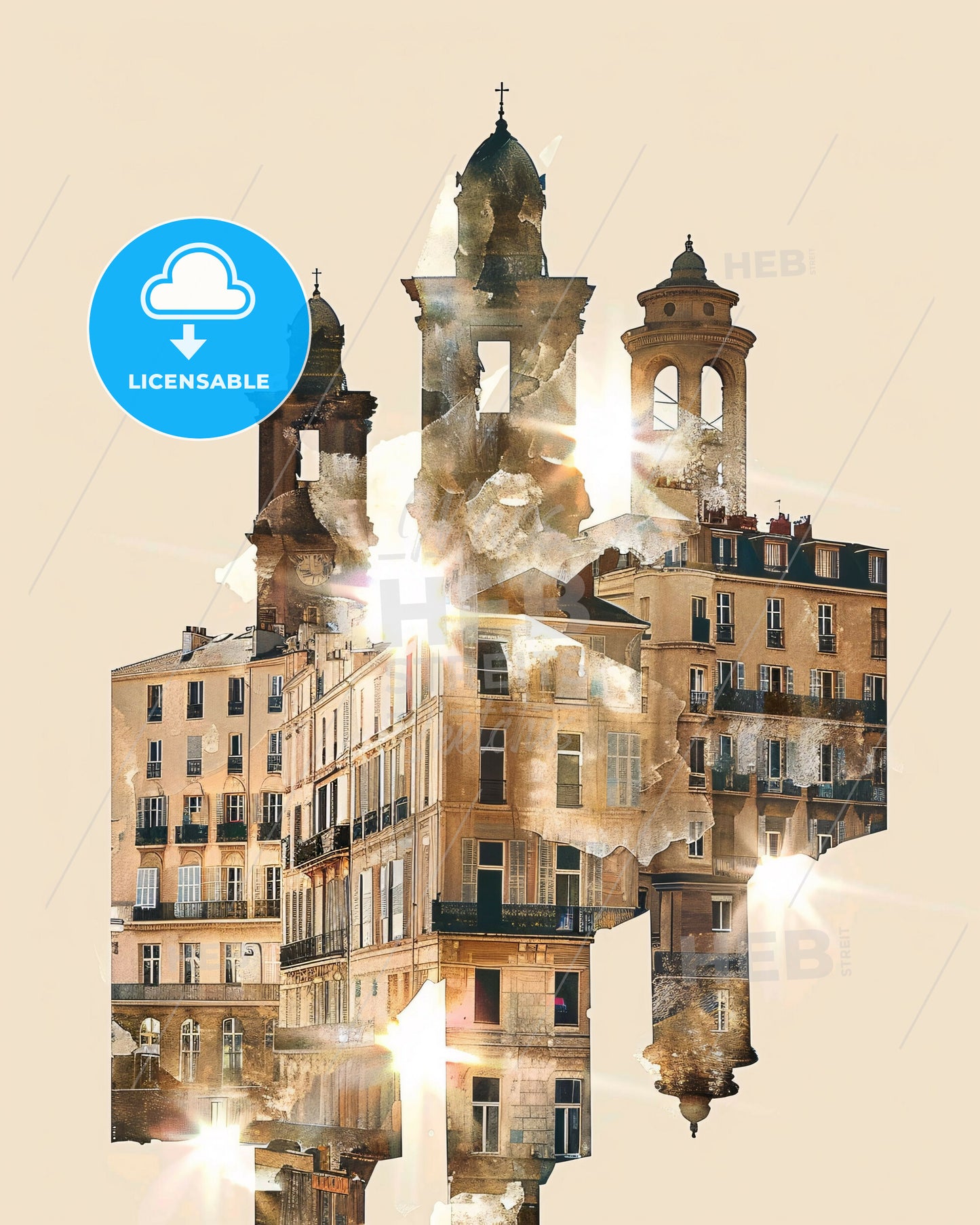 Marseille Skyline Double Exposure Artistic Poster - A building with many windows