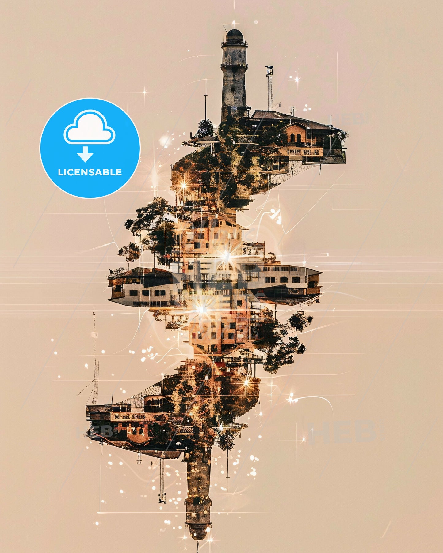 Matola Skyline Double Exposure Art Poster - A group of buildings and a tower