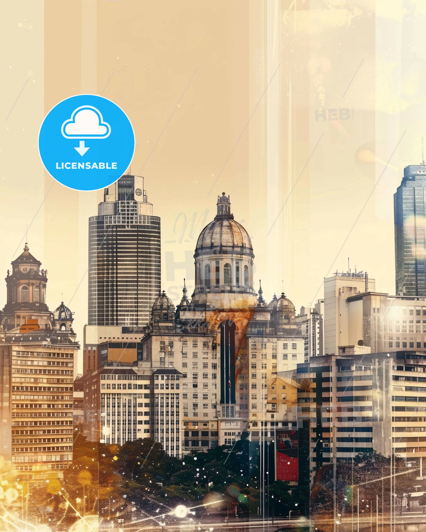 Maua City Symphony - Double Exposure Art Poster - A city skyline with tall buildings