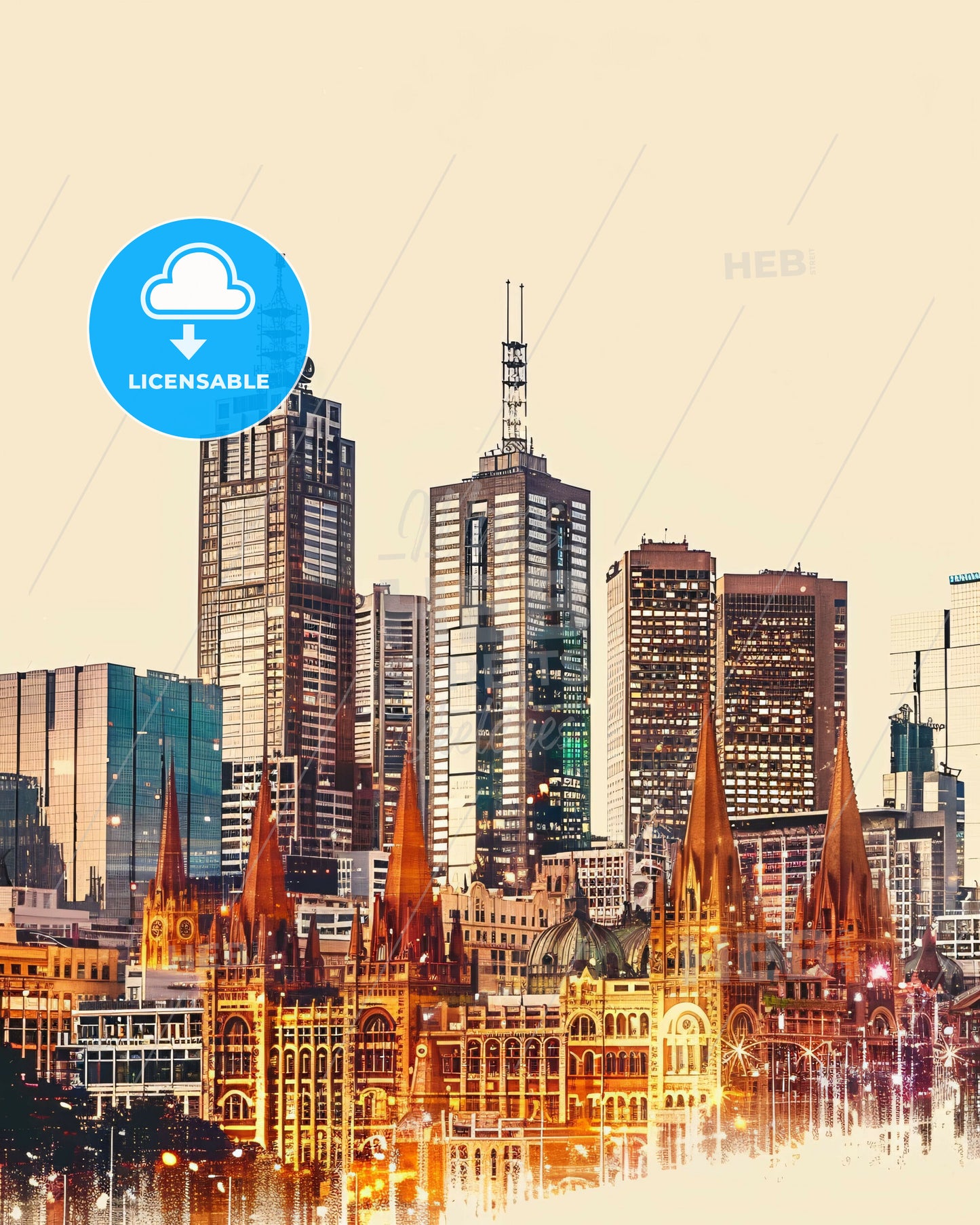 Melbourne Architectural Beauty Captured in Art - A city skyline with tall buildings