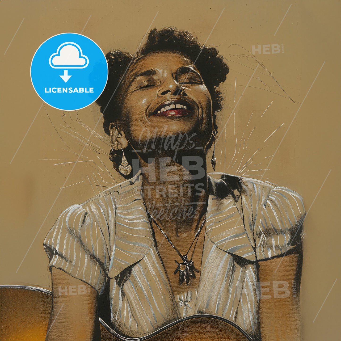 Memphis Minnie, 1897 - 1973, American blues guitarist - A Woman With Her Eyes Closed And A Guitar