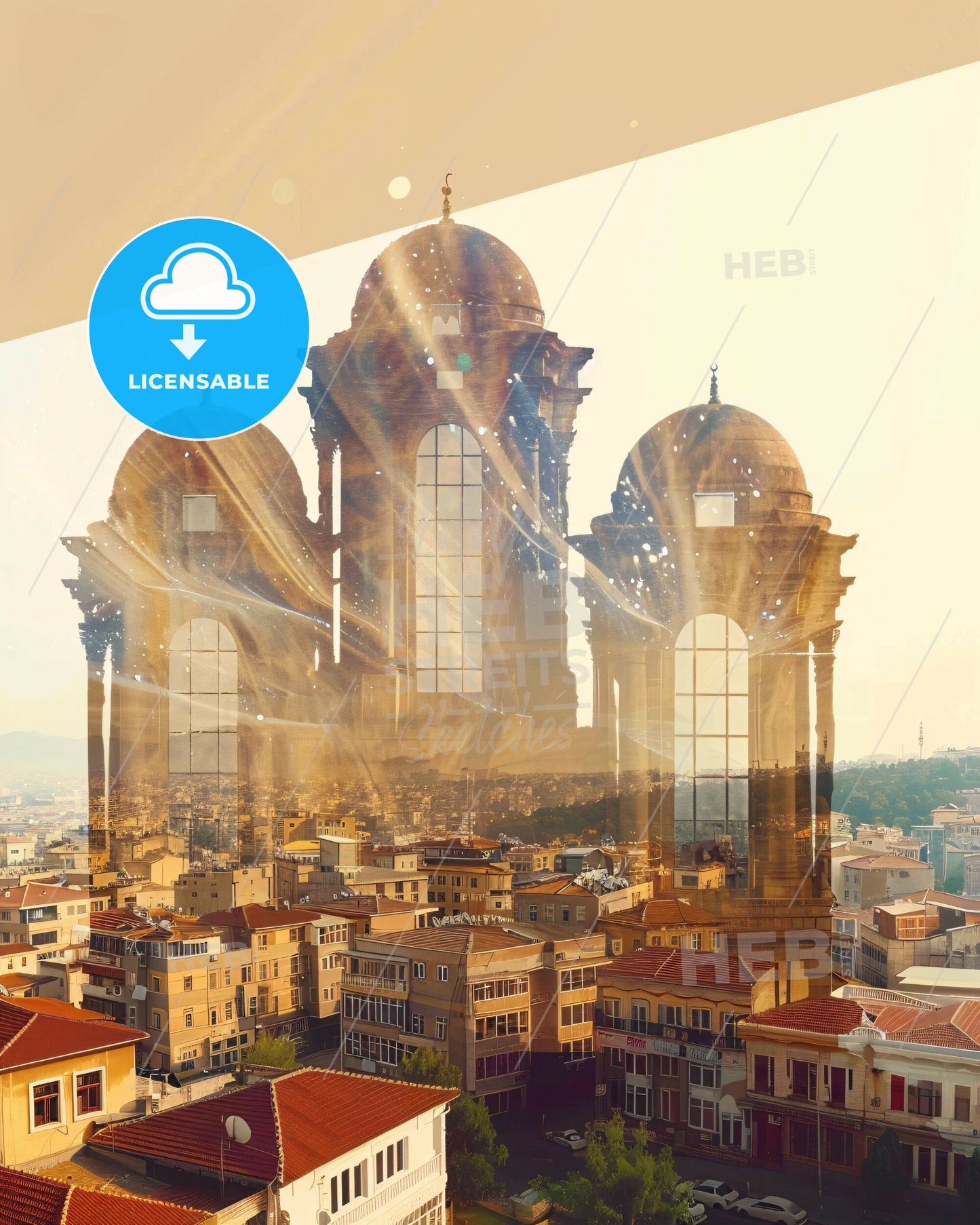 Mersin City Iconography Bright Poster Design - A city with a large building